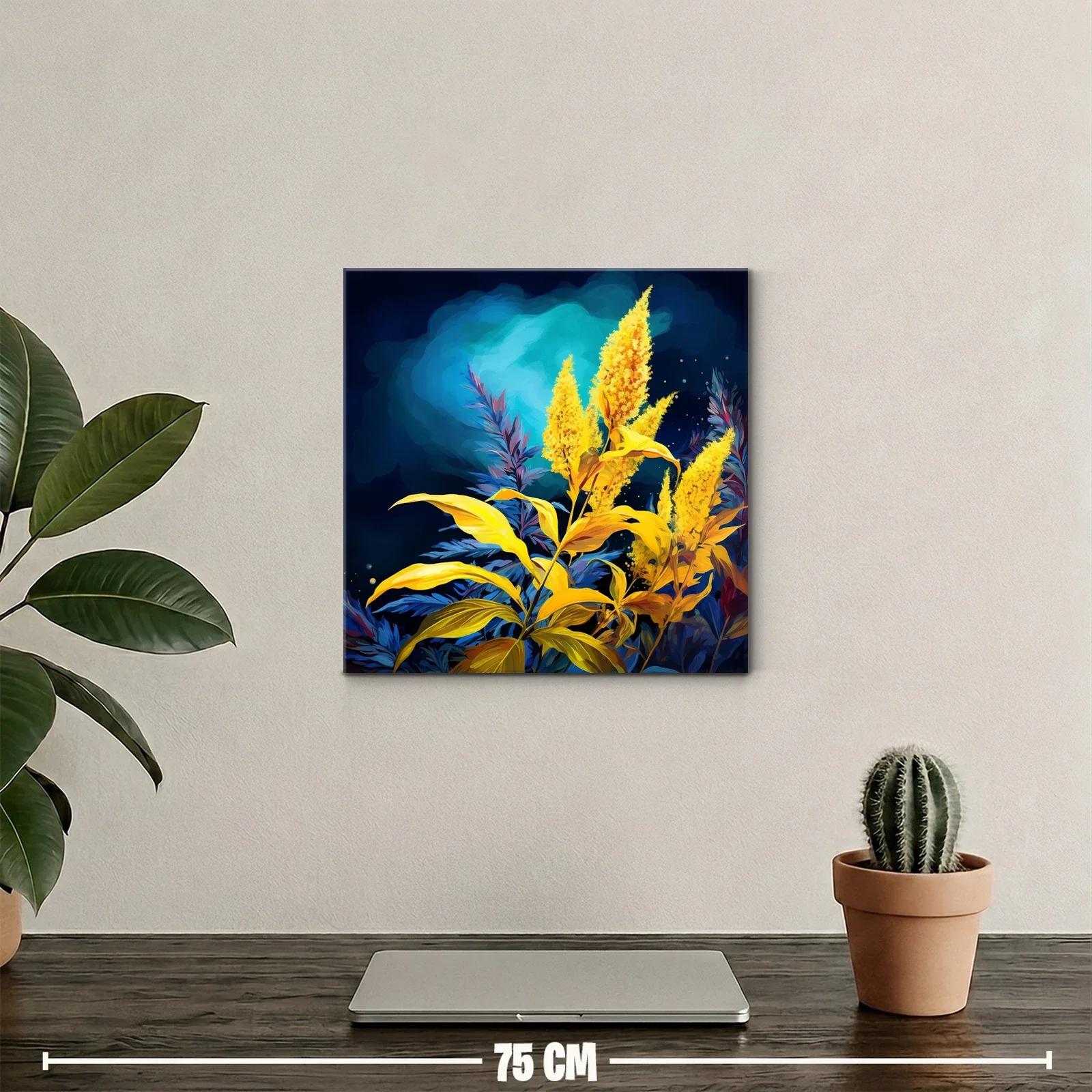 Cuadro con Flores Amarillas y Fondo Azul Intenso — miniatura 2