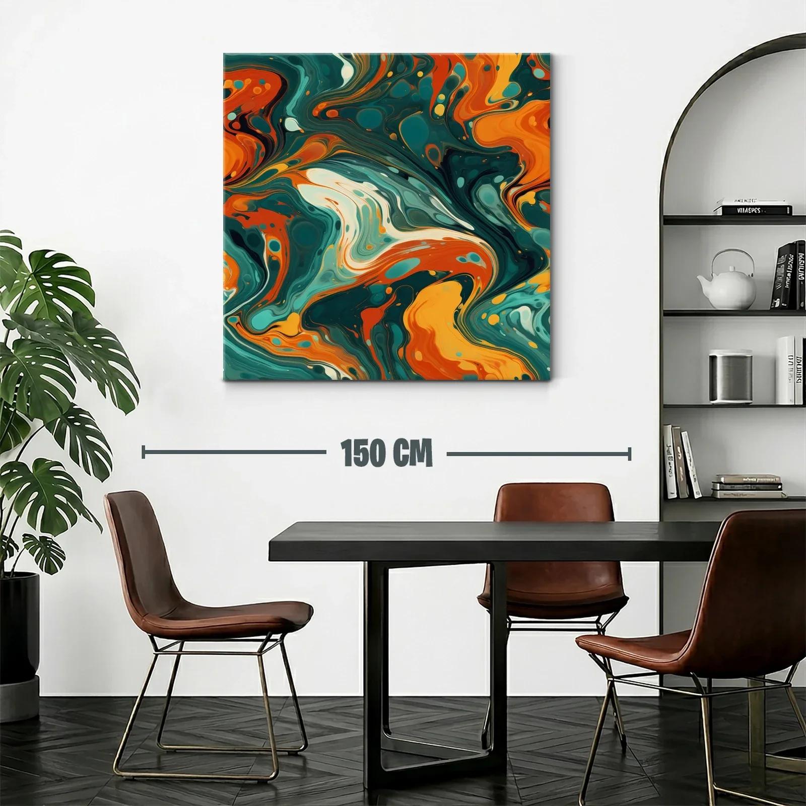 Cuadro abstracto con paleta vibrante en tonos verdes y naranjas — miniatura 2