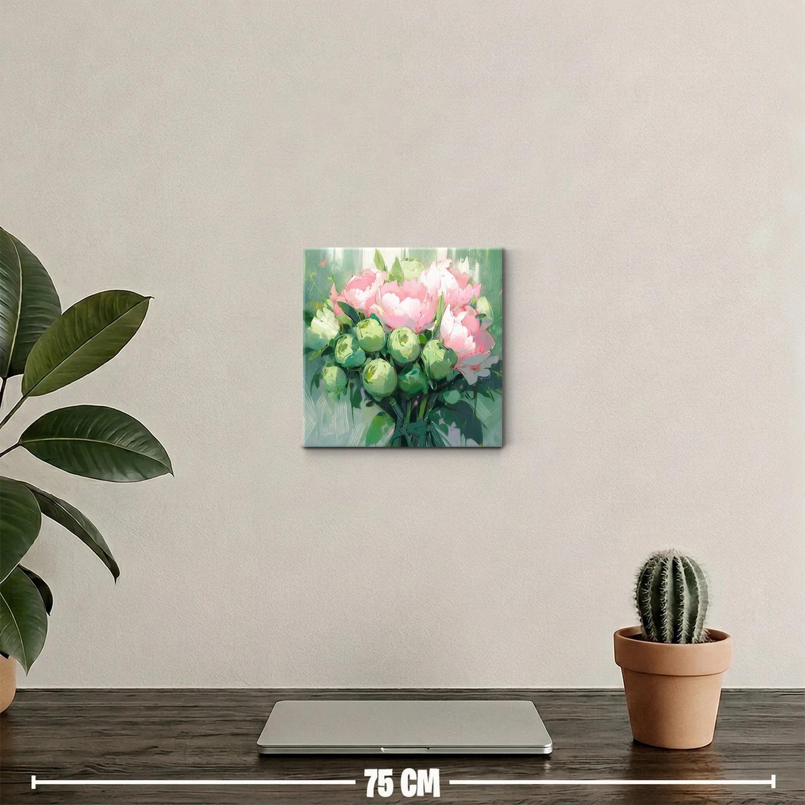 Cuadro decorativo con ramo de flores en tonos suaves y verdes — miniatura 2