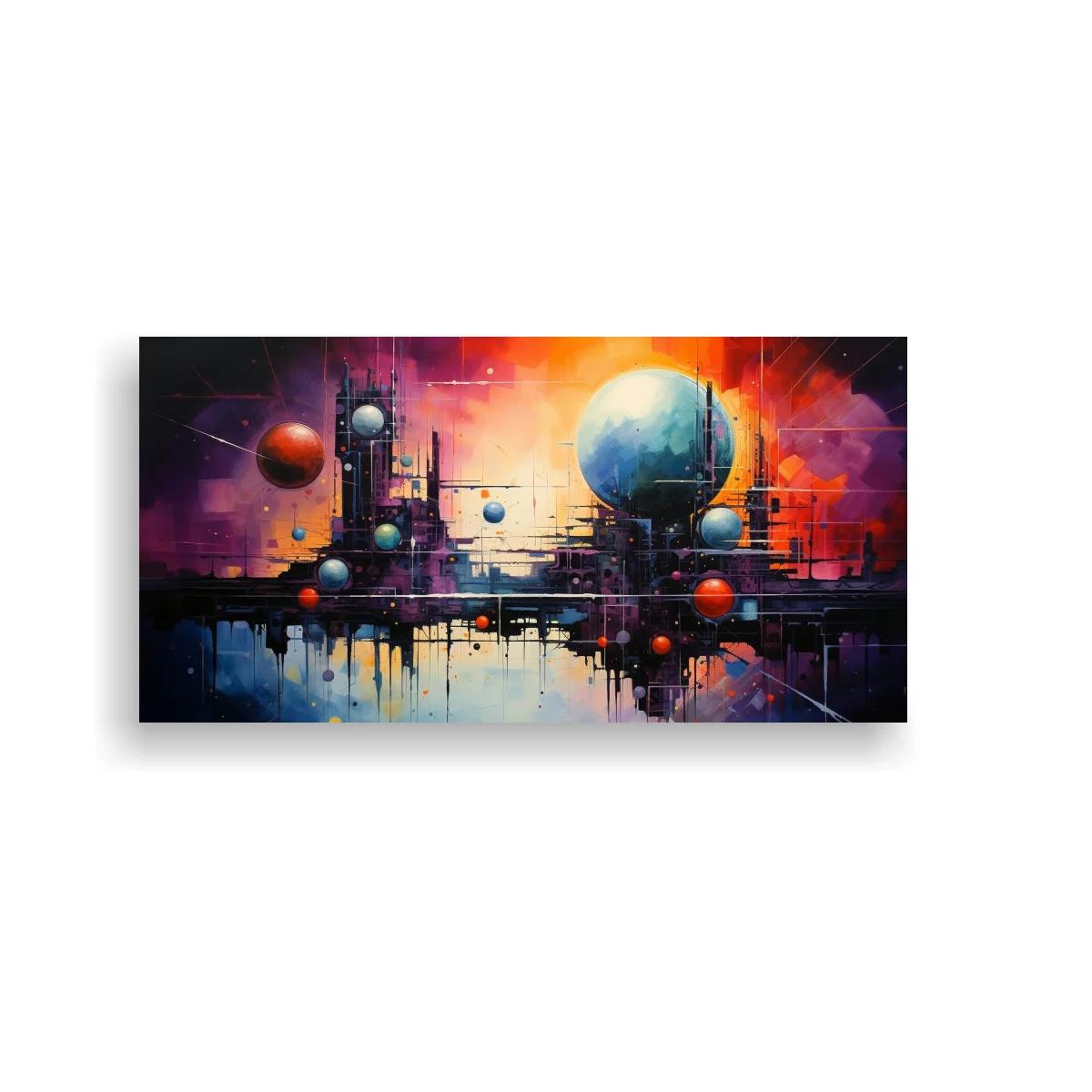 Cuadro ciudad futurista con esferas y reflejo tipo espejo — imagen principal