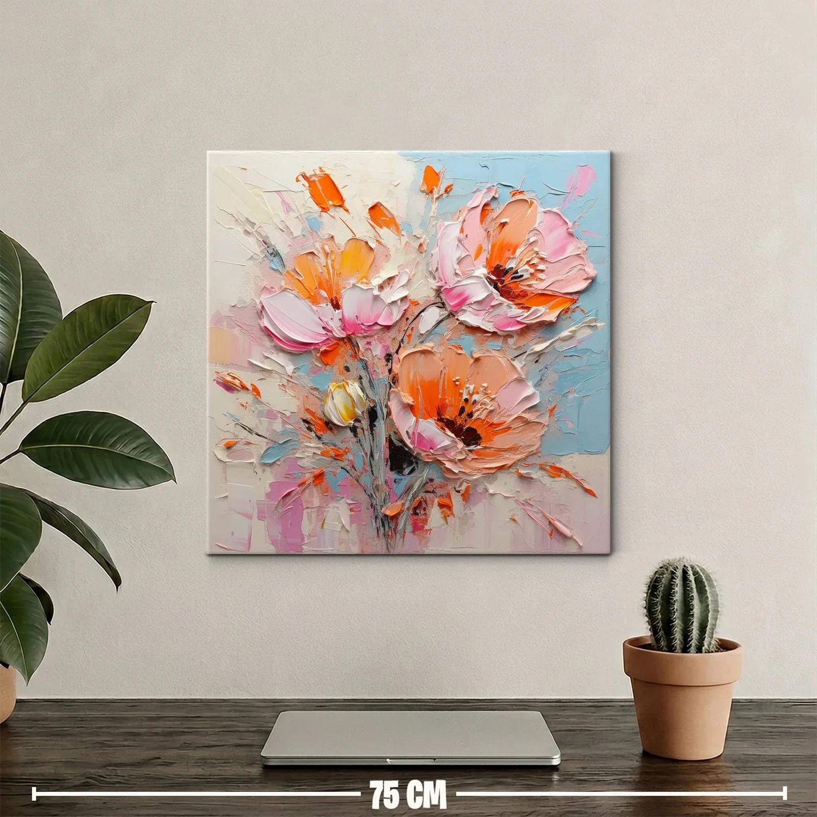 Cuadro floral vibrante con tonos cálidos y pastel — miniatura 2