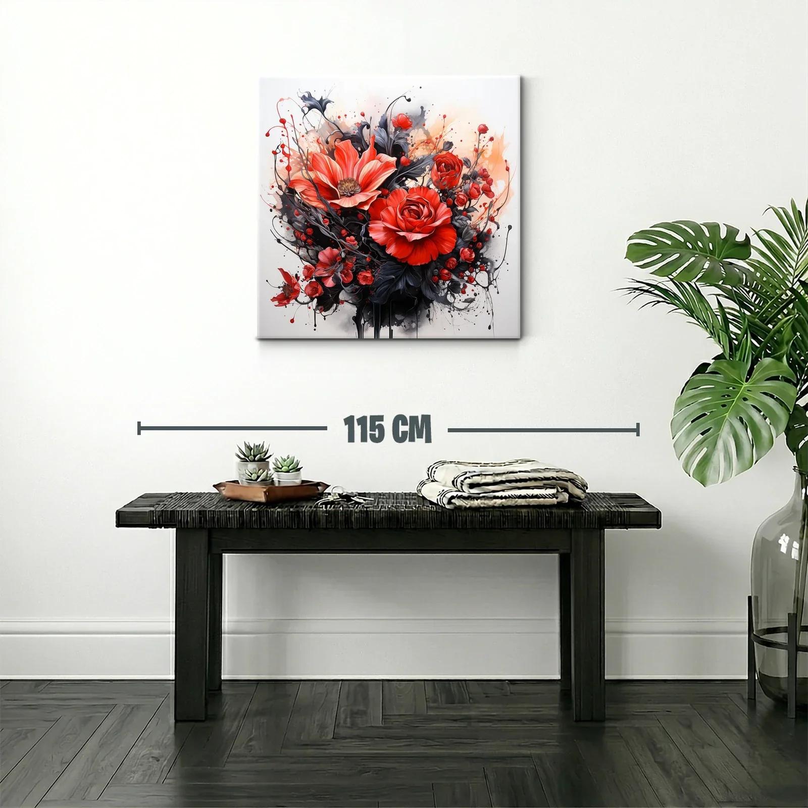 Cuadro floral en rojo y negro con detalles vibrantes — miniatura 2
