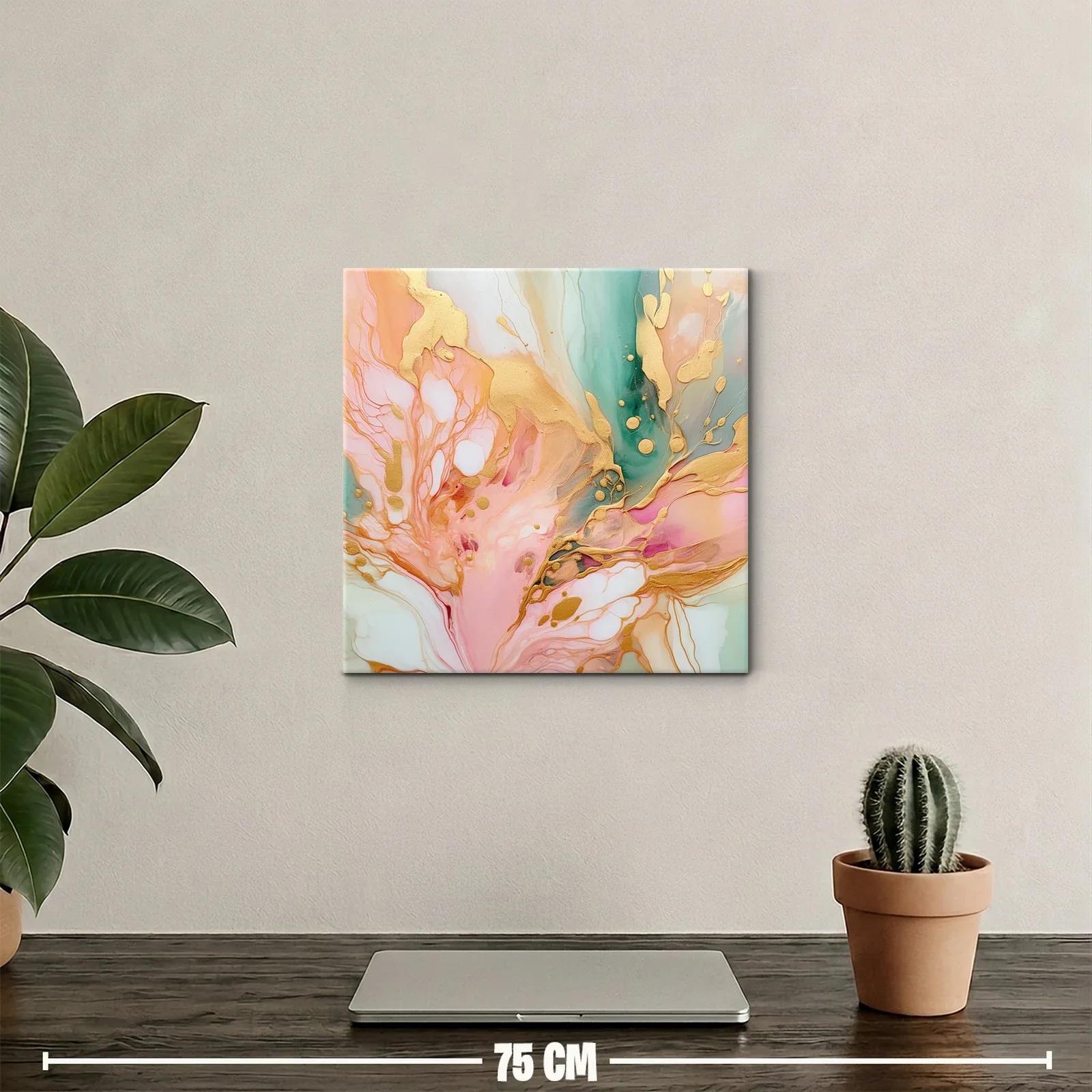 Cuadro artístico abstracto en tonos pastel con dorado brillante — miniatura 2