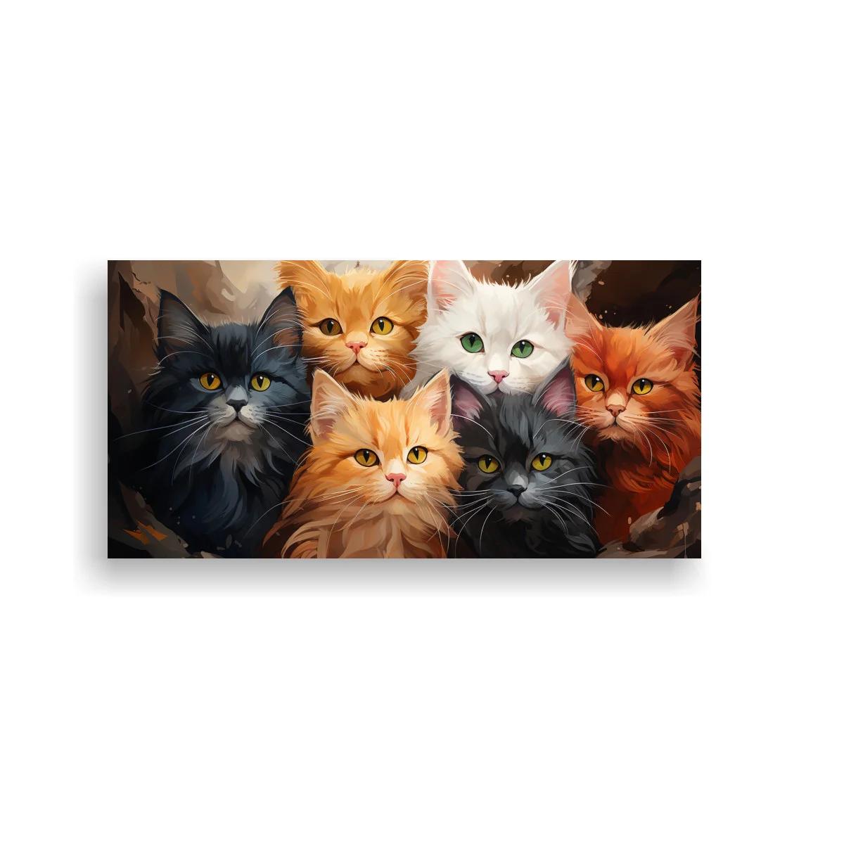 Cuadro grupo de gatos de pelo largo con fondo oscuro