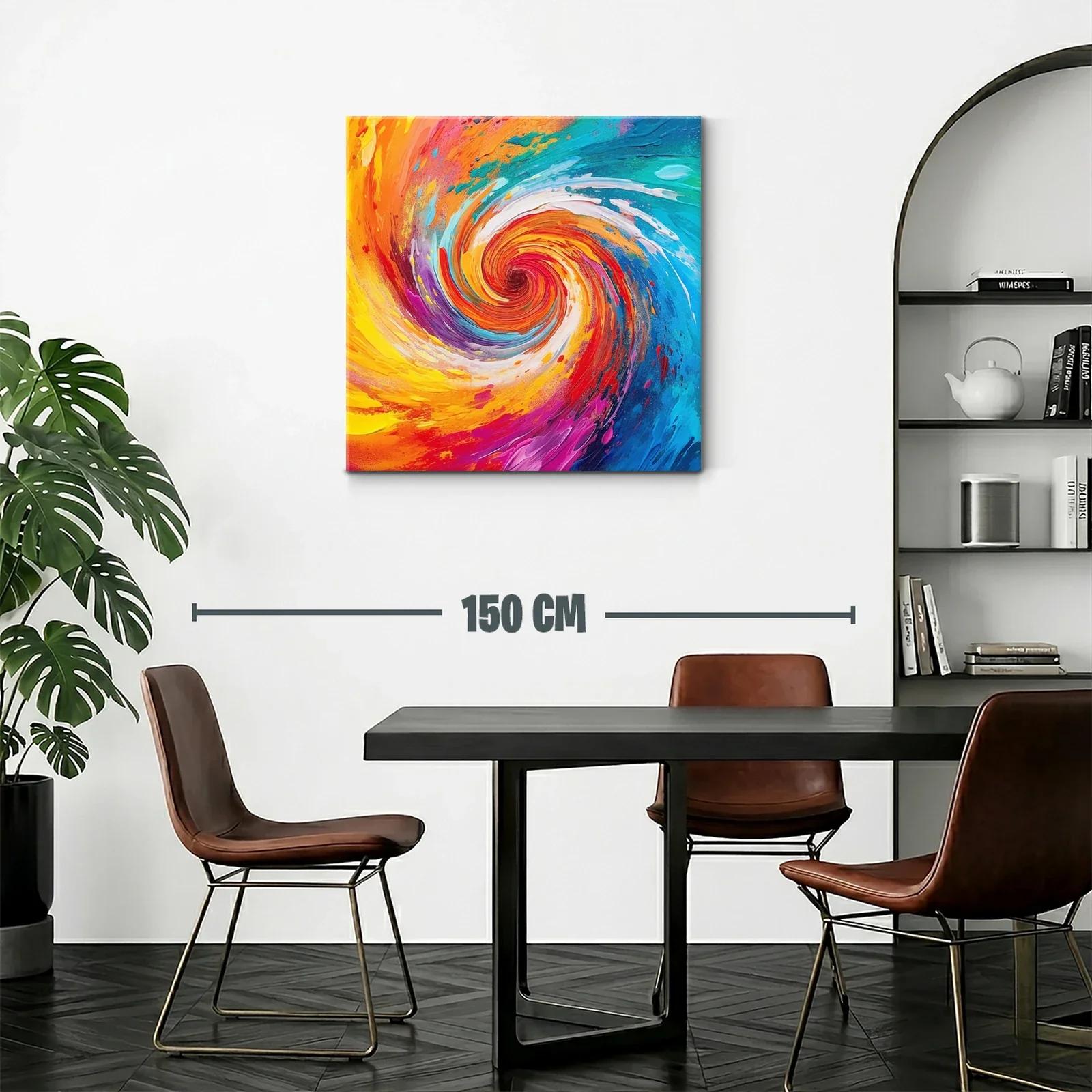 Cuadro abstracto espiral en vibrantes tonos cálidos y fríos — miniatura 2