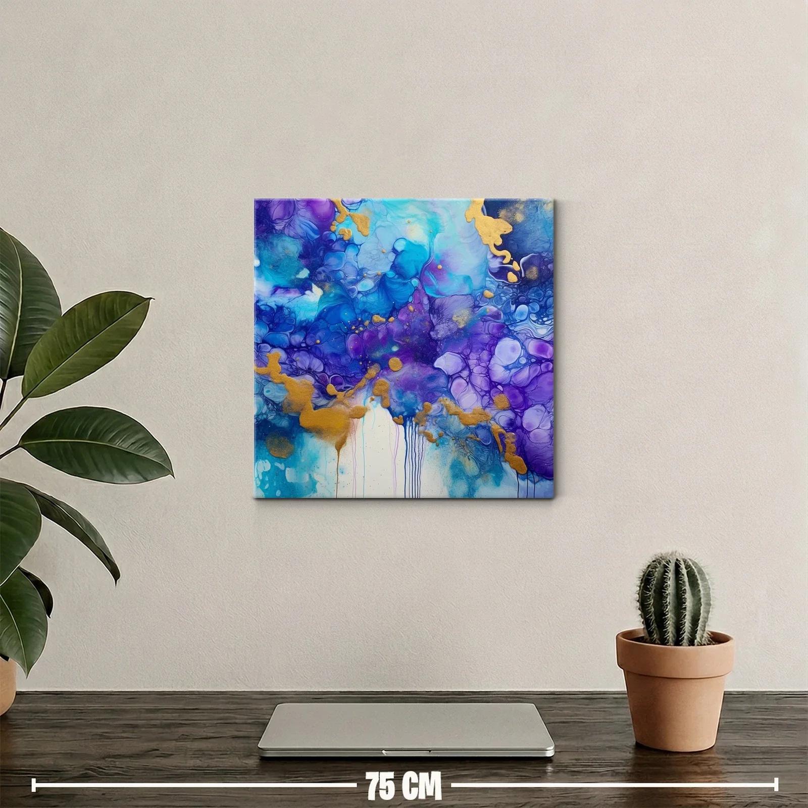 Cuadro abstracto en tonos azules y violetas con notas doradas — miniatura 2