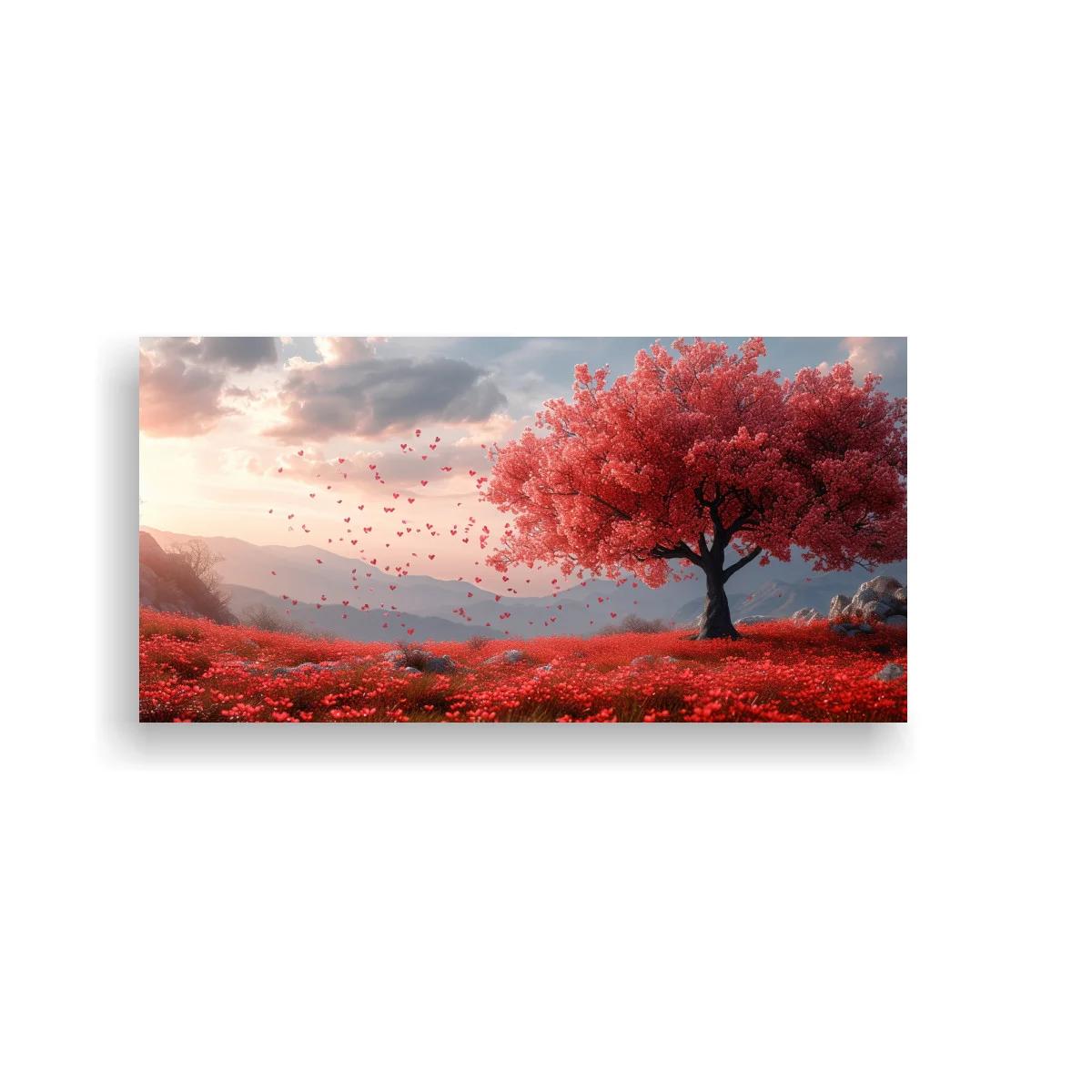 Cuadro árbol de flores rosadas con pradera floral — imagen principal