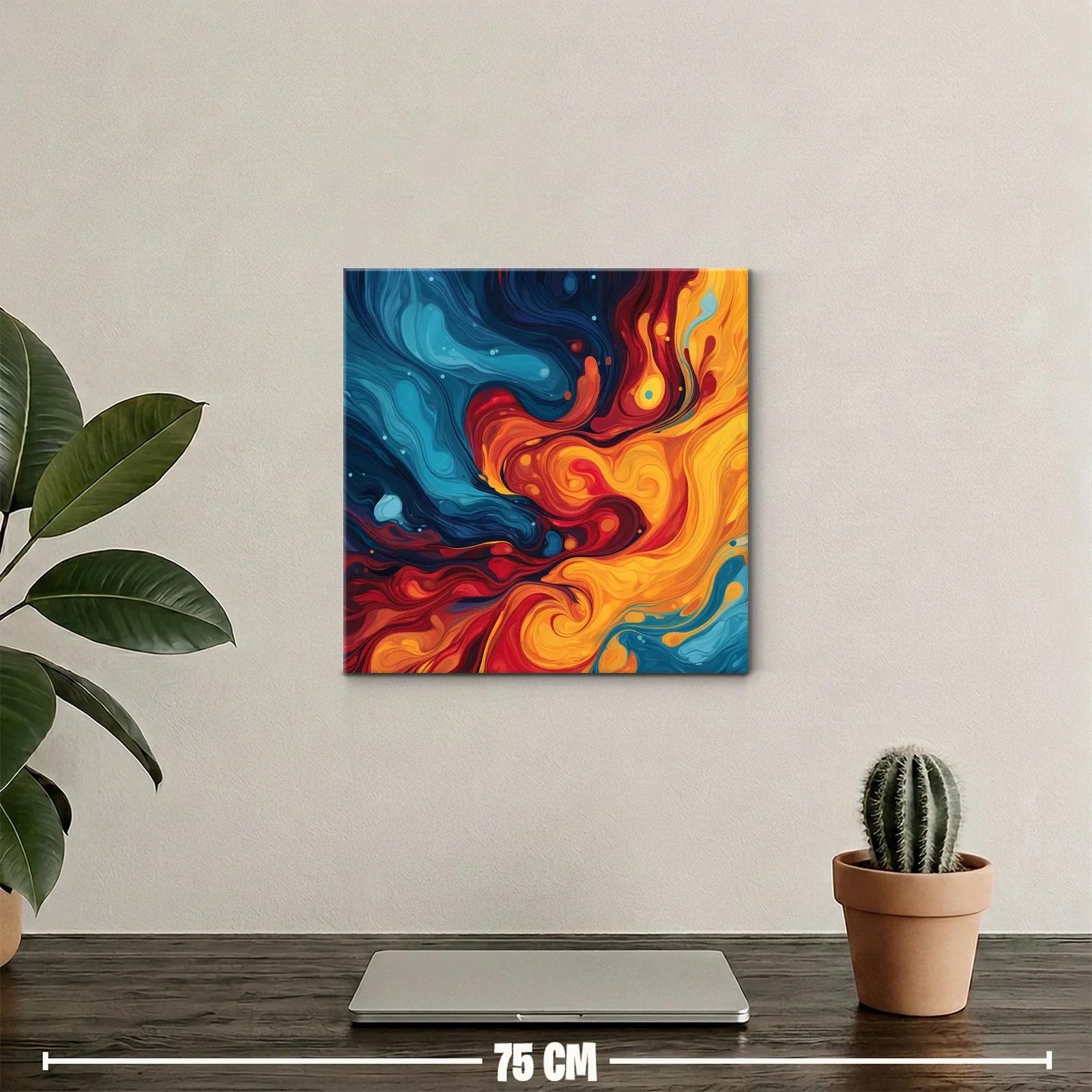 Cuadro abstracto con remolinos en tonos cálidos y fríos — miniatura 2