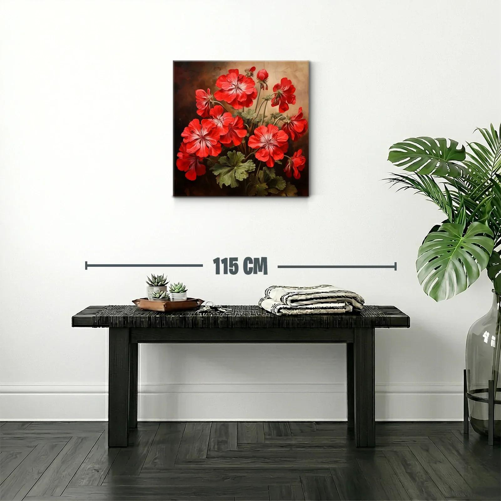 Cuadro con vibrantes flores rojas y hojas verdes delicadas — miniatura 2