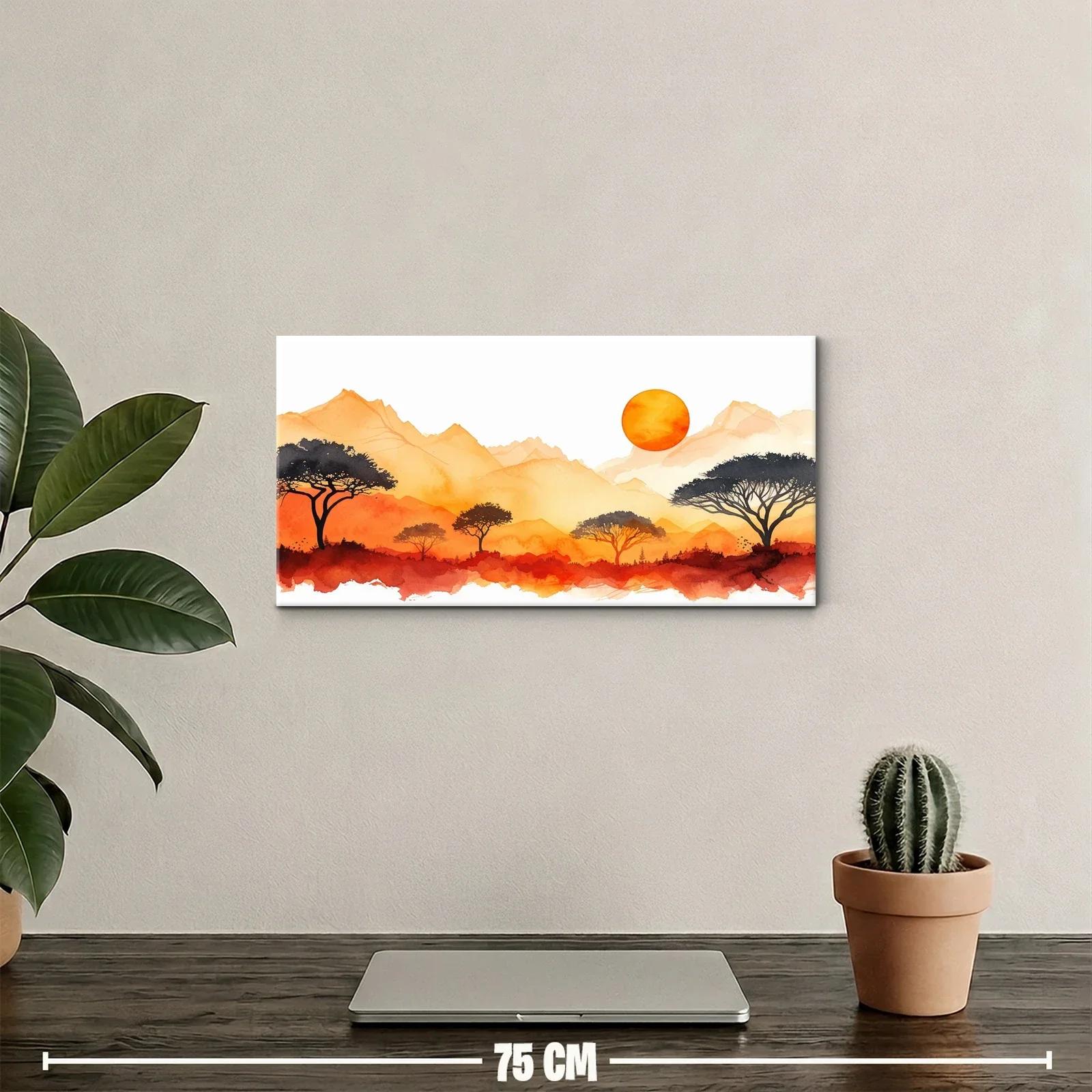 Cuadro acacias en la sabana al atardecer con colinas cálidas — miniatura 2