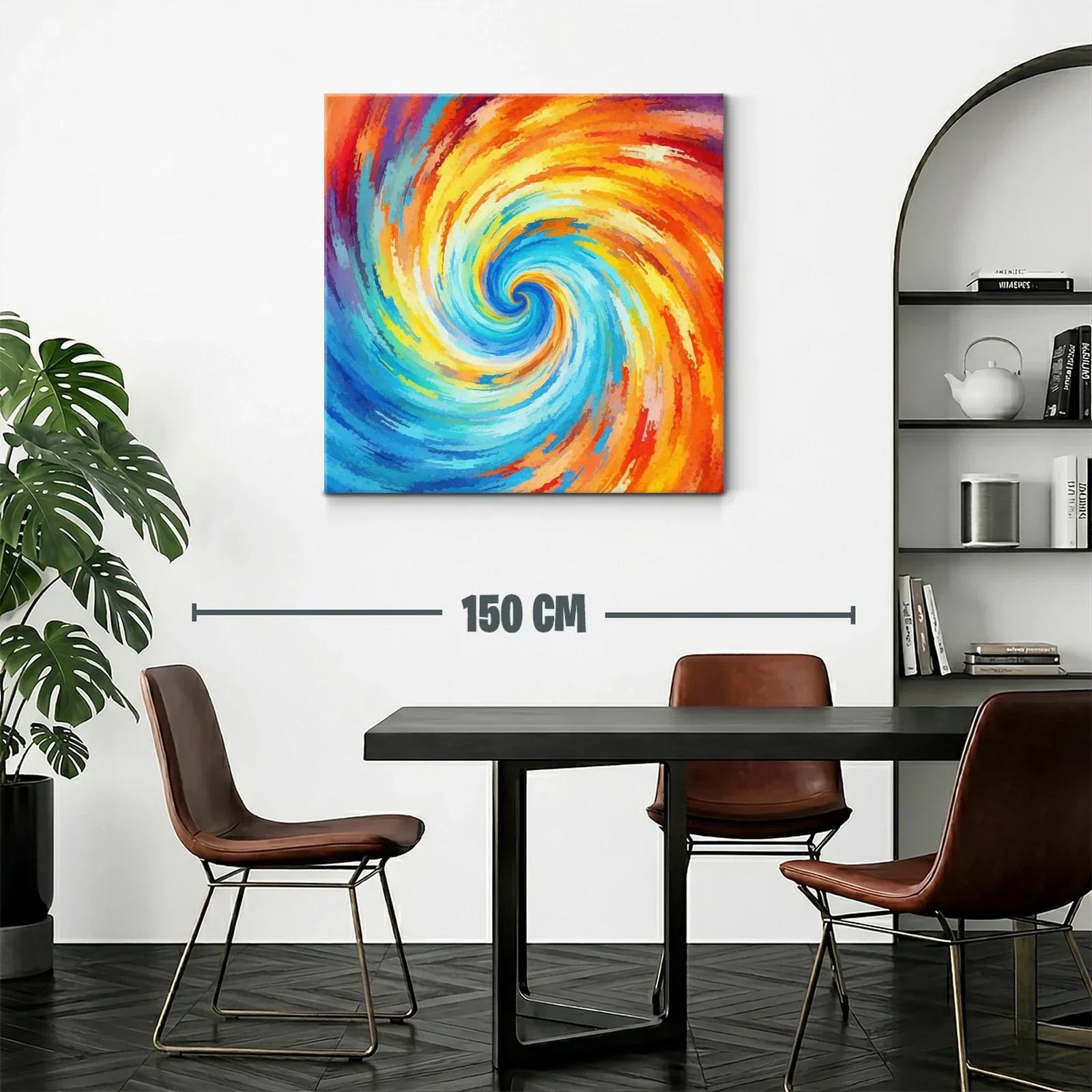 Cuadro abstracto espiral con vibrantes tonos cálidos y fríos — miniatura 2