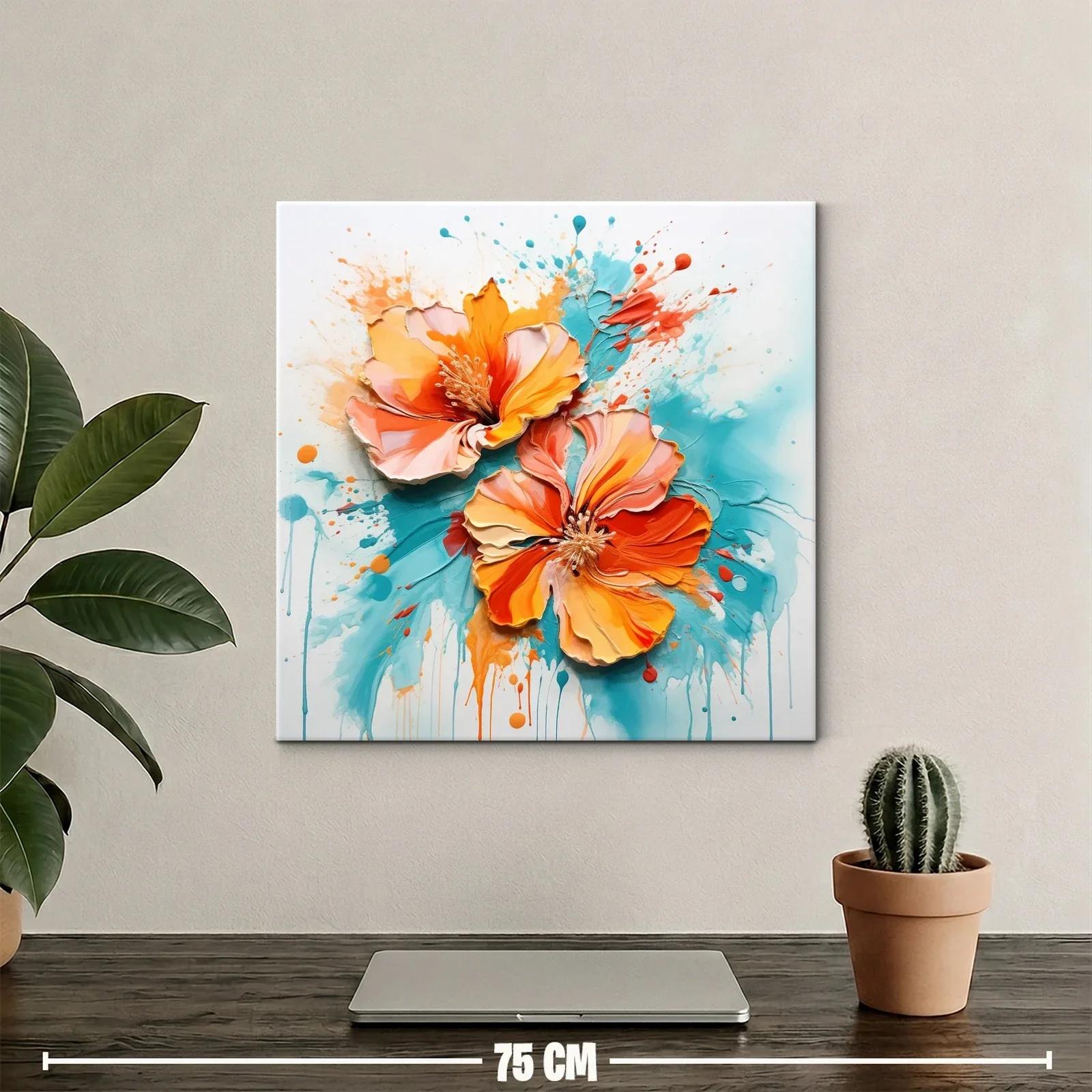 Vibrantes flores en explosión de tonos cálidos y turquesa — miniatura 2