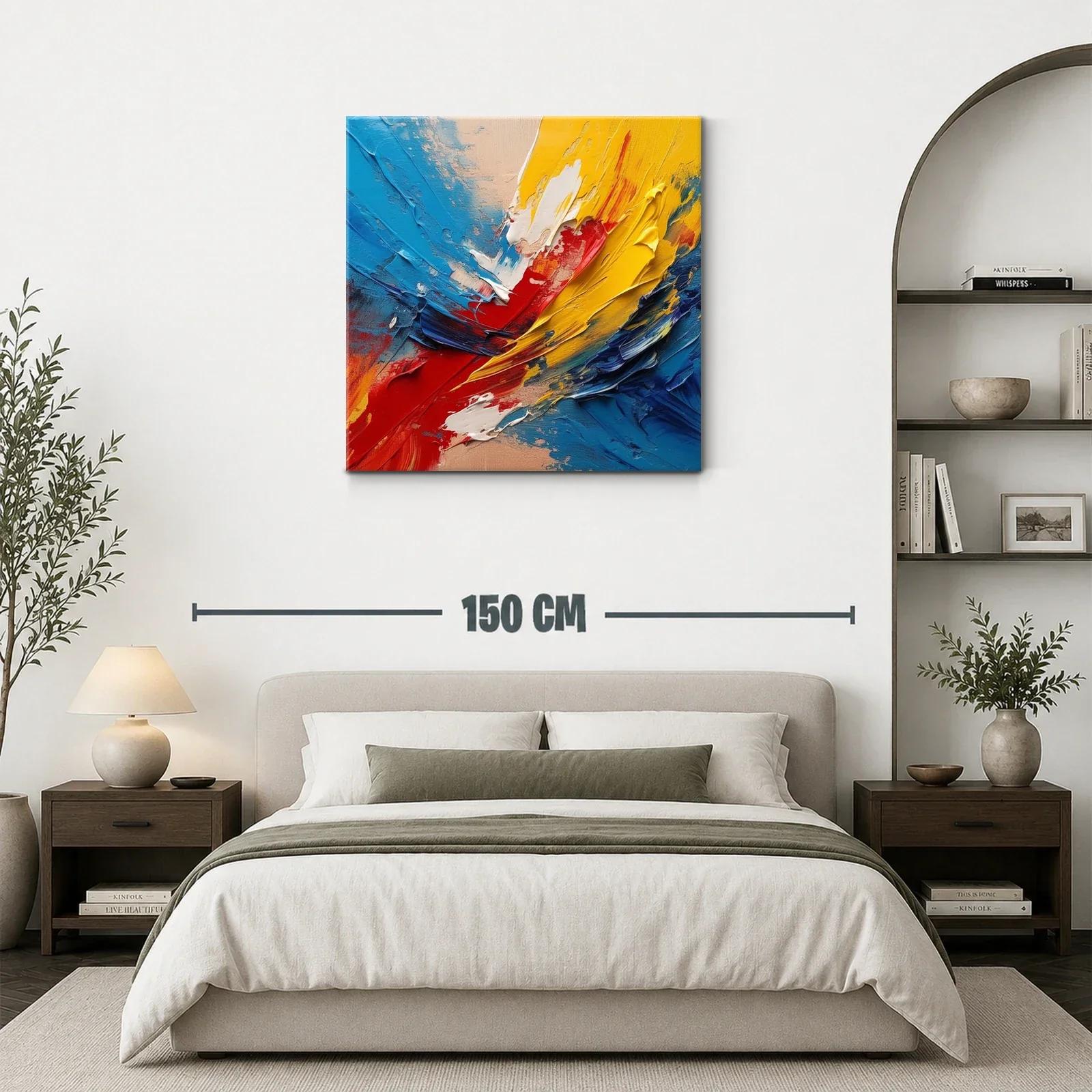 Cuadro abstracto con vibrantes tonos primarios y texturas dinámicas — miniatura 3