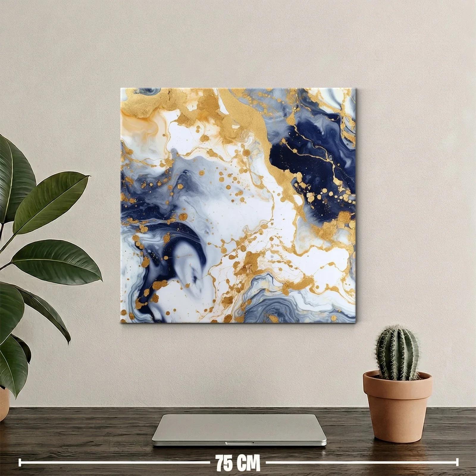 Cuadro abstracto con tonos dorados y azul marino elegante — miniatura 2