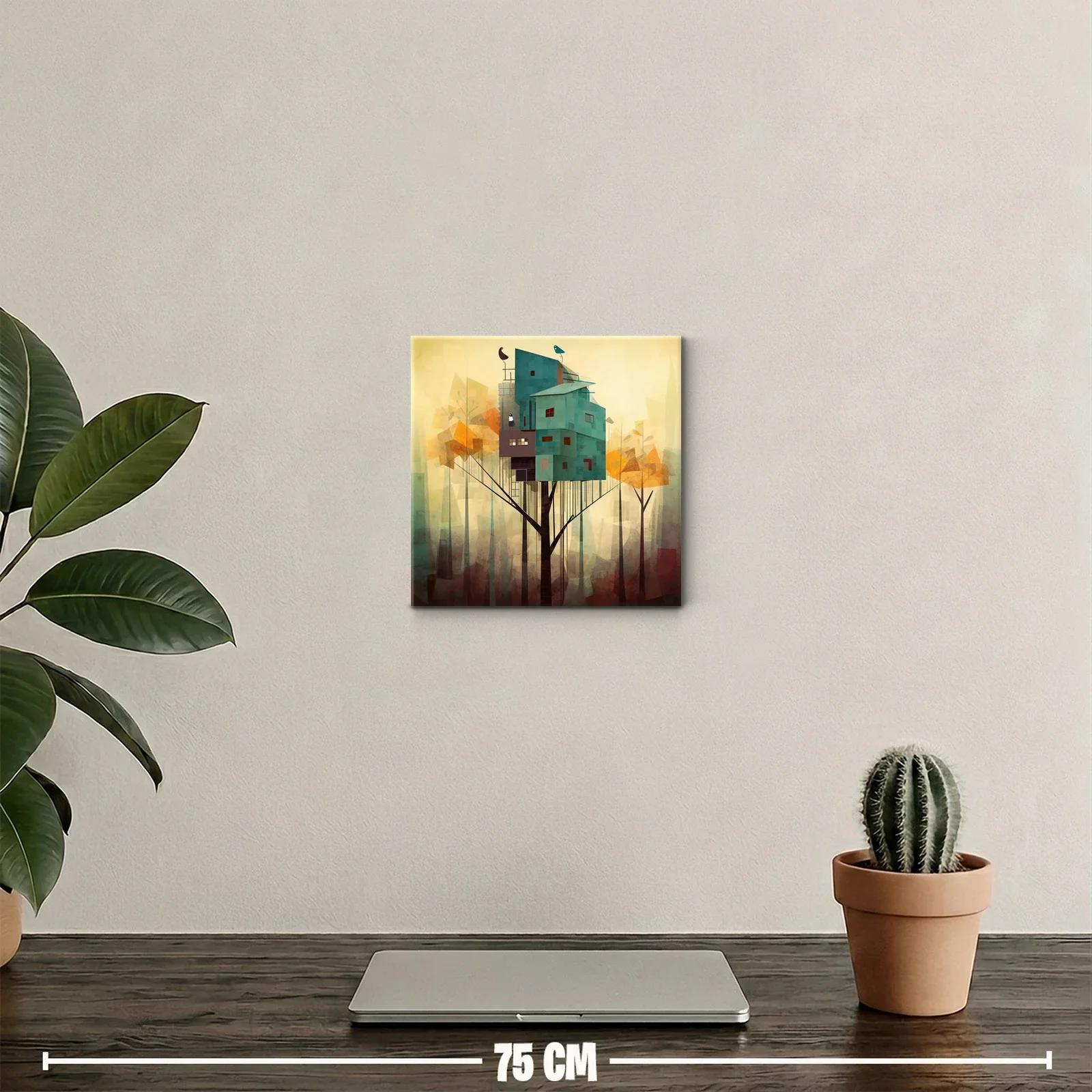 Casa en el Árbol con Aves en Bosque Abstracto — miniatura 2