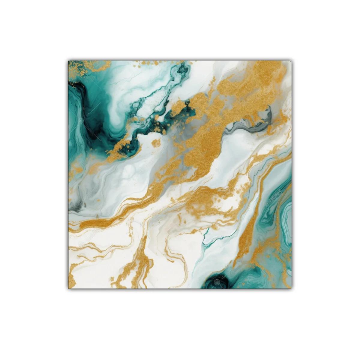 Cuadro decorativo con diseño abstracto en tonos dorados y verdes — miniatura 1
