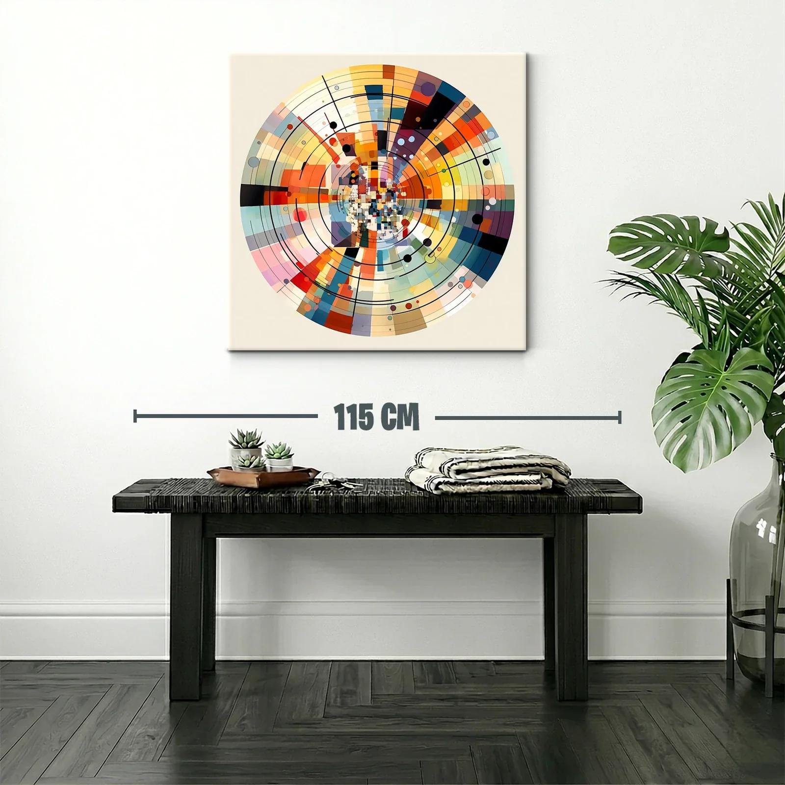 Cuadro abstracto circular con tonos cálidos y fríos modernos — miniatura 2