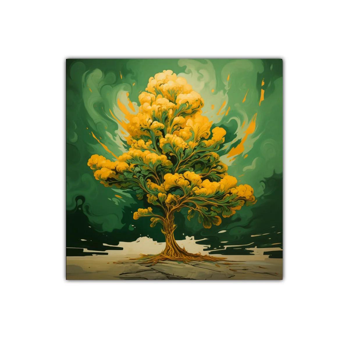 Árbol dorado vibrante sobre fondo verde intenso — miniatura 1