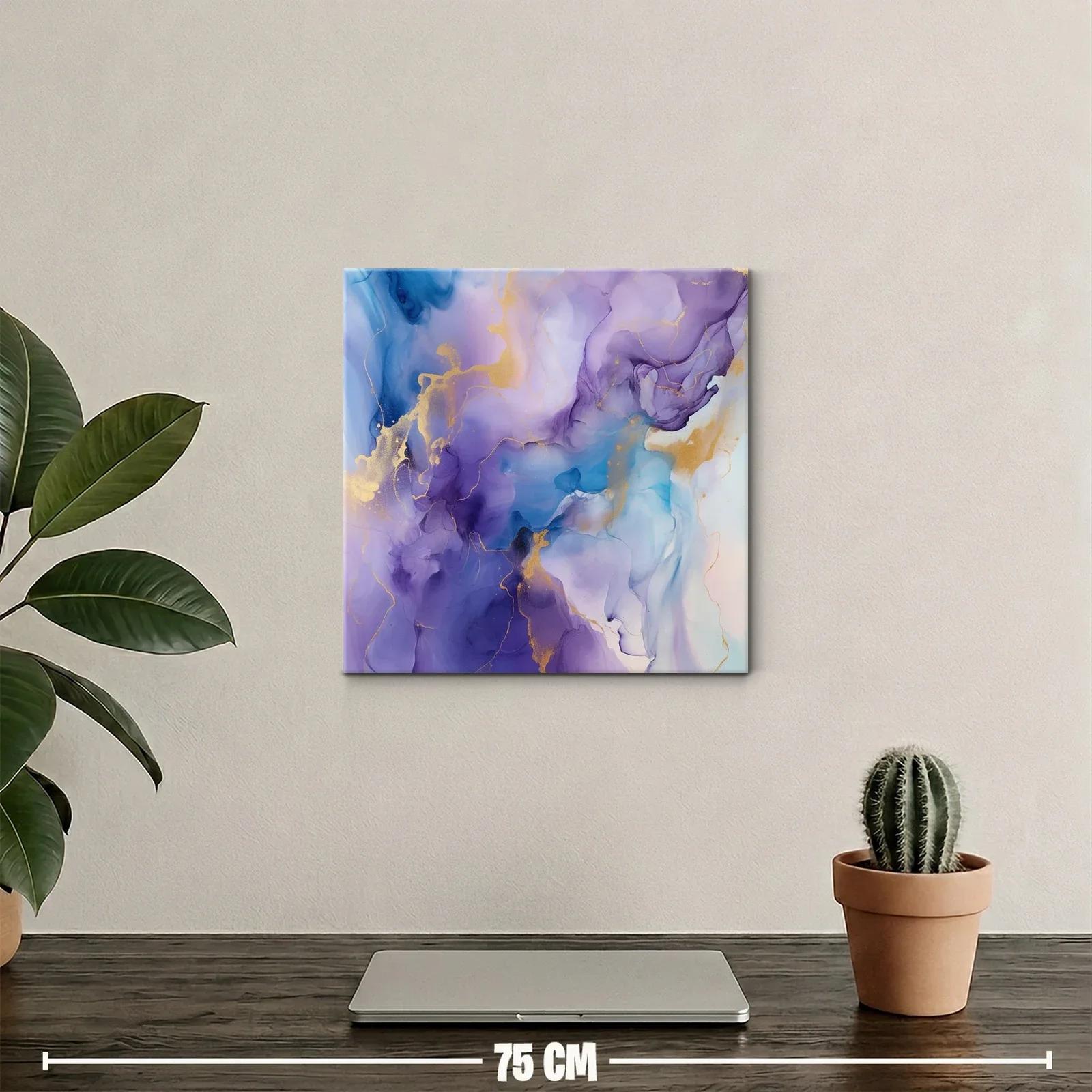Cuadro abstracto en tonos violeta azul y dorado — miniatura 2