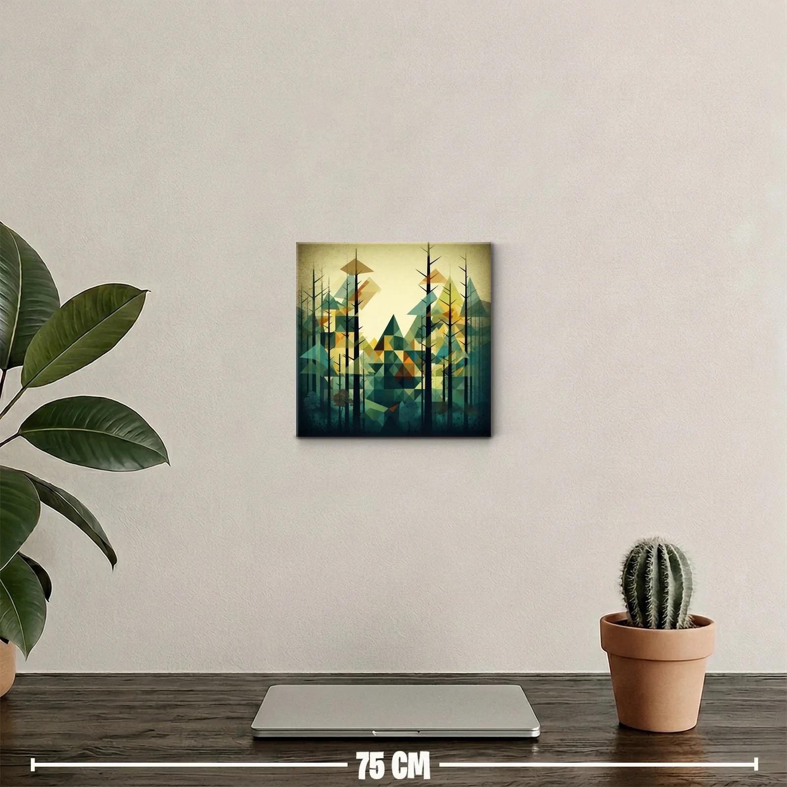 Bosque abstracto con triángulos en tonos verdes y ocres — miniatura 2