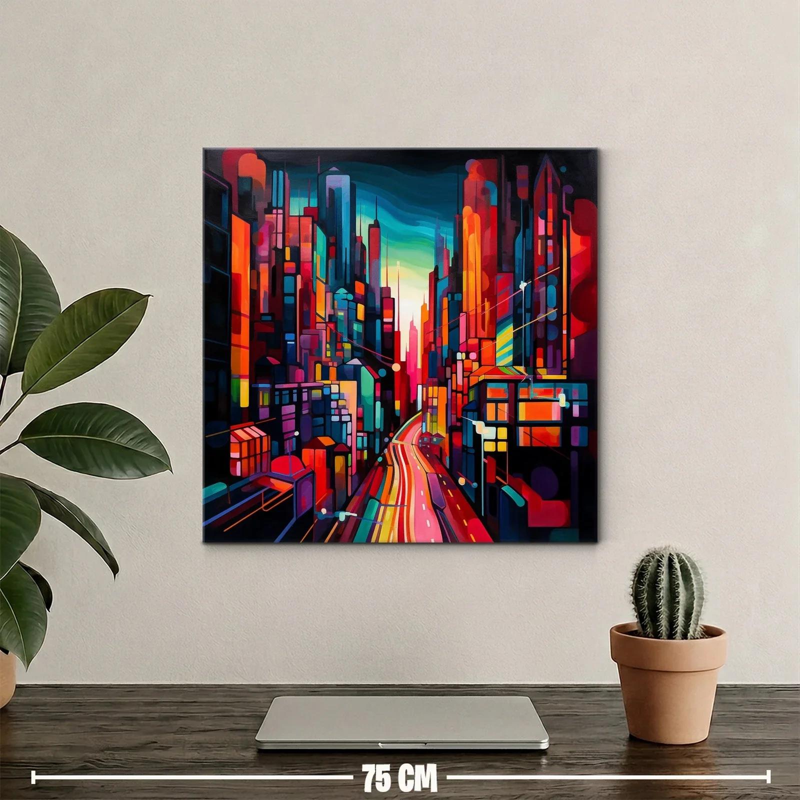 Ciudad vibrante al atardecer con luces intensas y dinámicas — miniatura 2