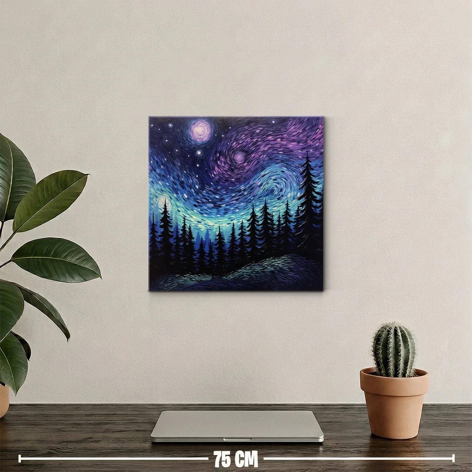 Cielo estrellado sobre bosque en tonos azul y violeta — miniatura 2