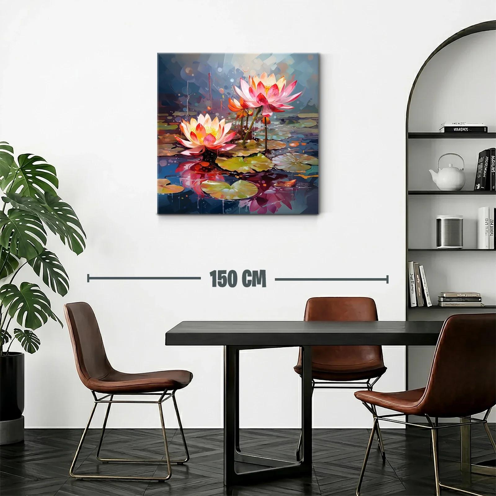 Flores de loto en estanque con vibrantes tonos cálidos — miniatura 2