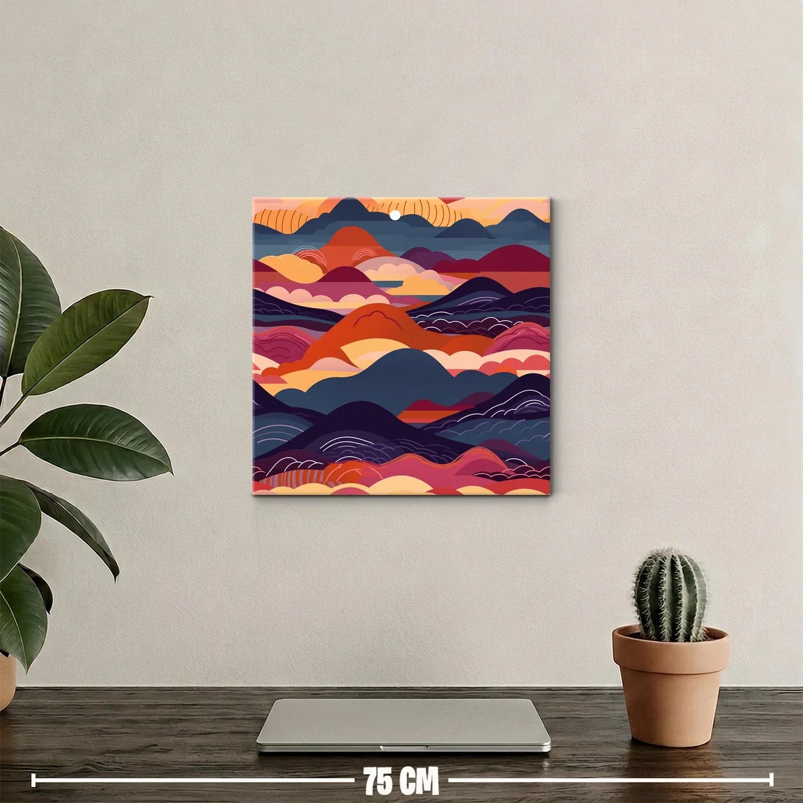 Cuadro abstracto con montañas y cielo en tonos cálidos — miniatura 2