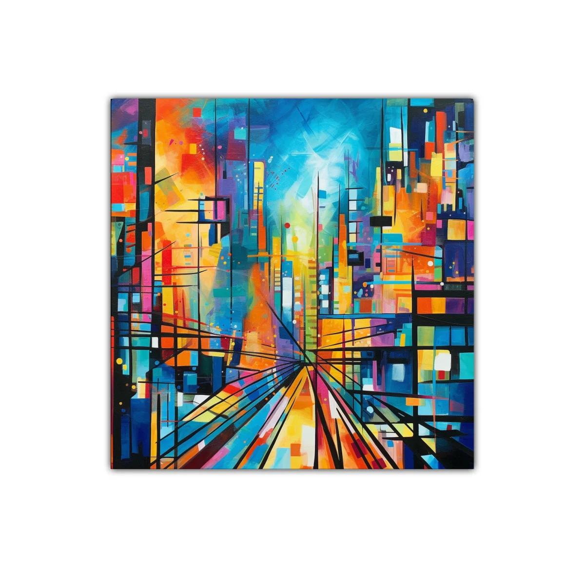 Cuadro abstracto de ciudad en colores vibrantes y energéticos — miniatura 1