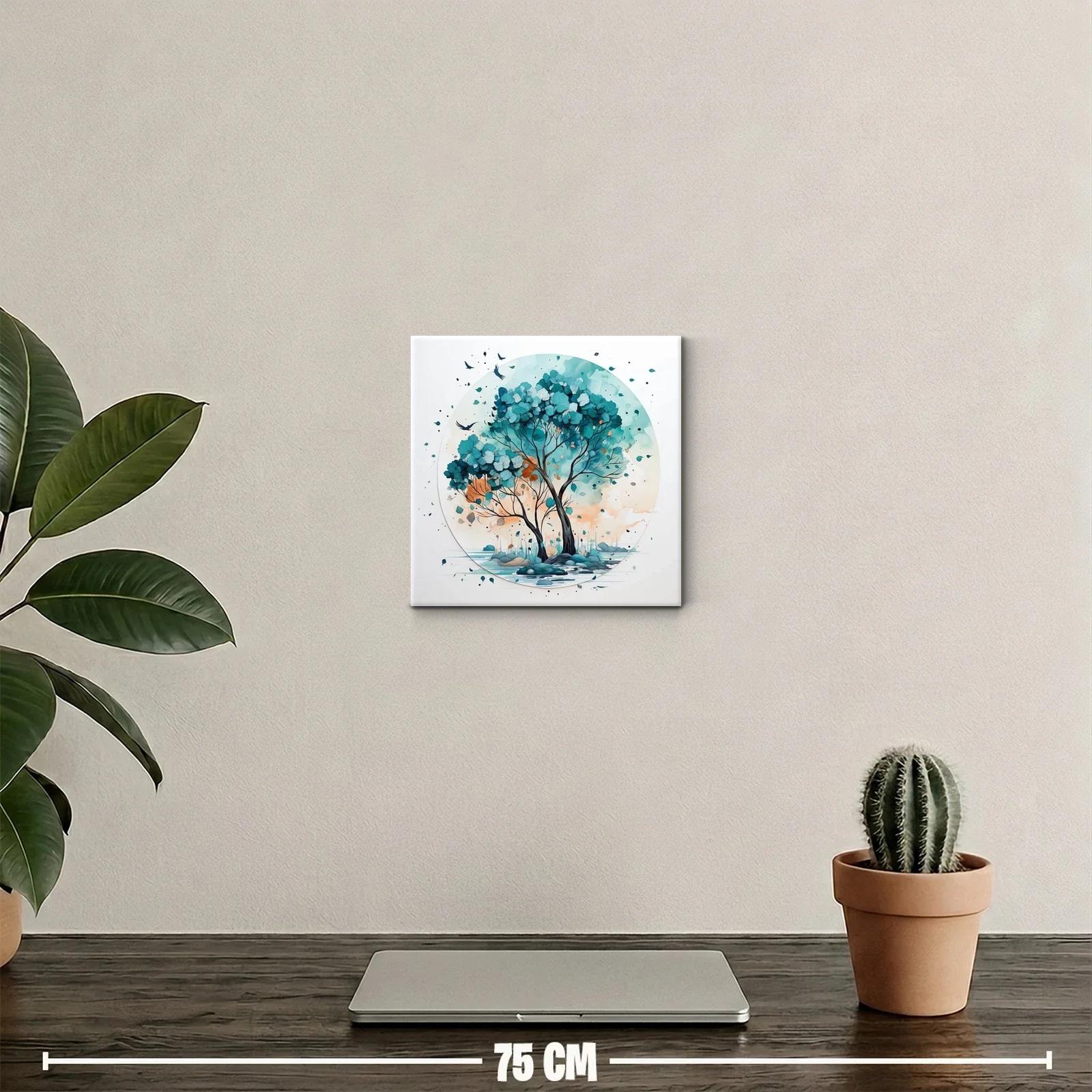 Árboles en paisaje sereno con tonos azul y naranja — miniatura 2
