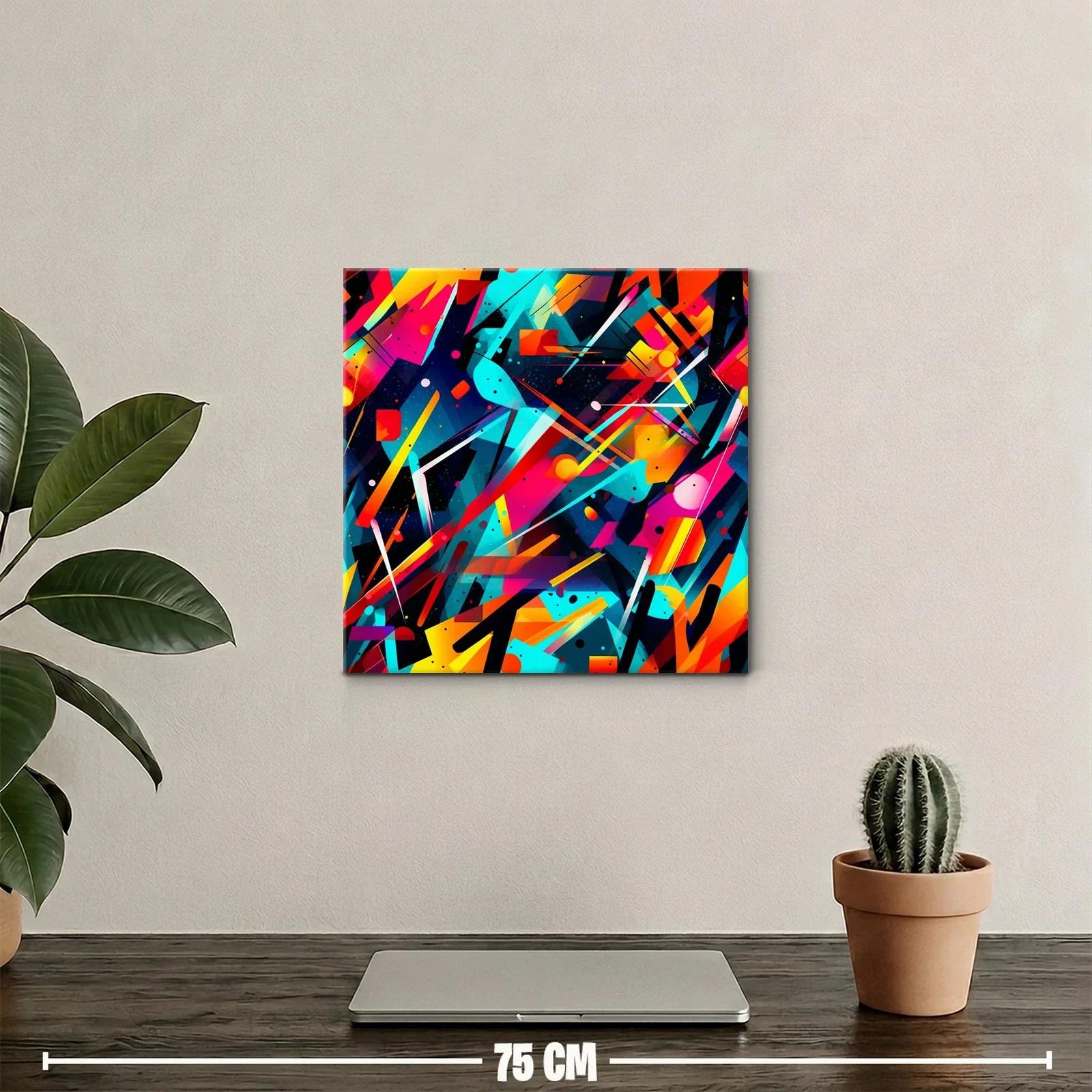 Cuadro abstracto vibrante con formas geométricas dinámicas — miniatura 2
