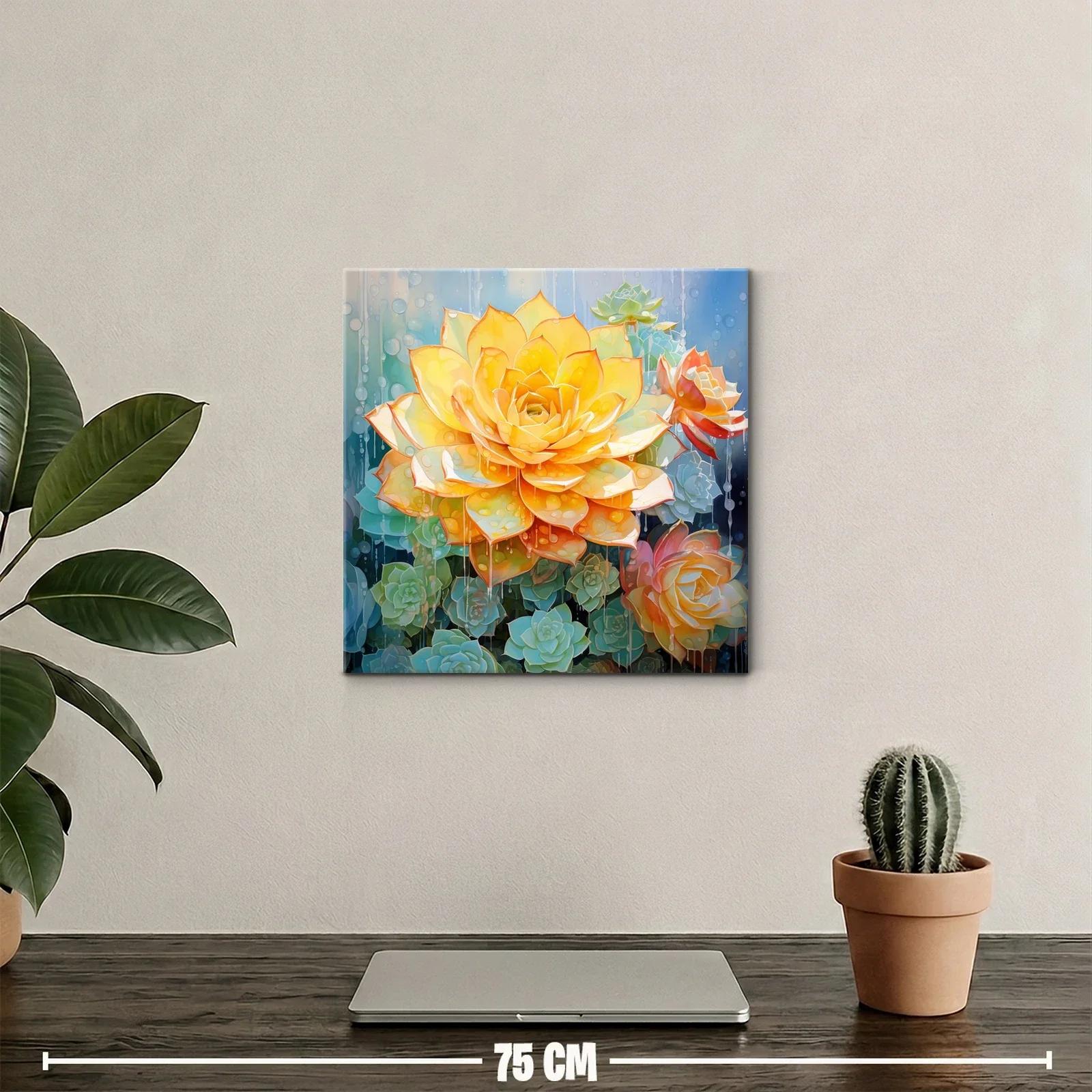 Cuadro vibrante con flores en tonos cálidos y fríos — miniatura 2