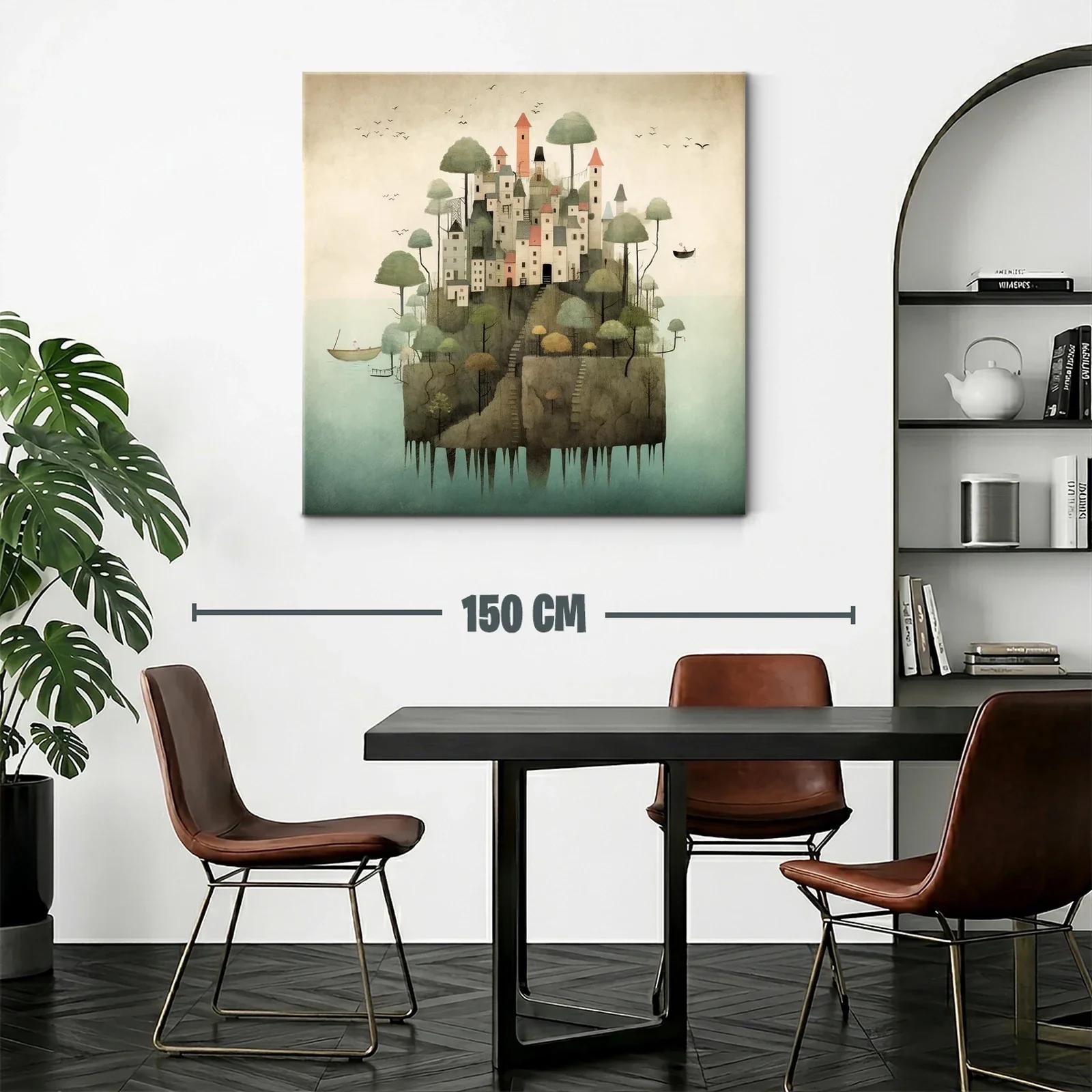 Ilustración de pueblo encantado sobre islote en calma — miniatura 2