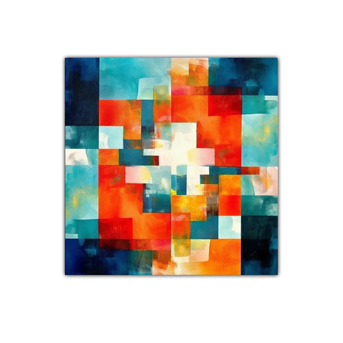 Cuadro abstracto con bloques vibrantes y tonos cálidos — imagen principal