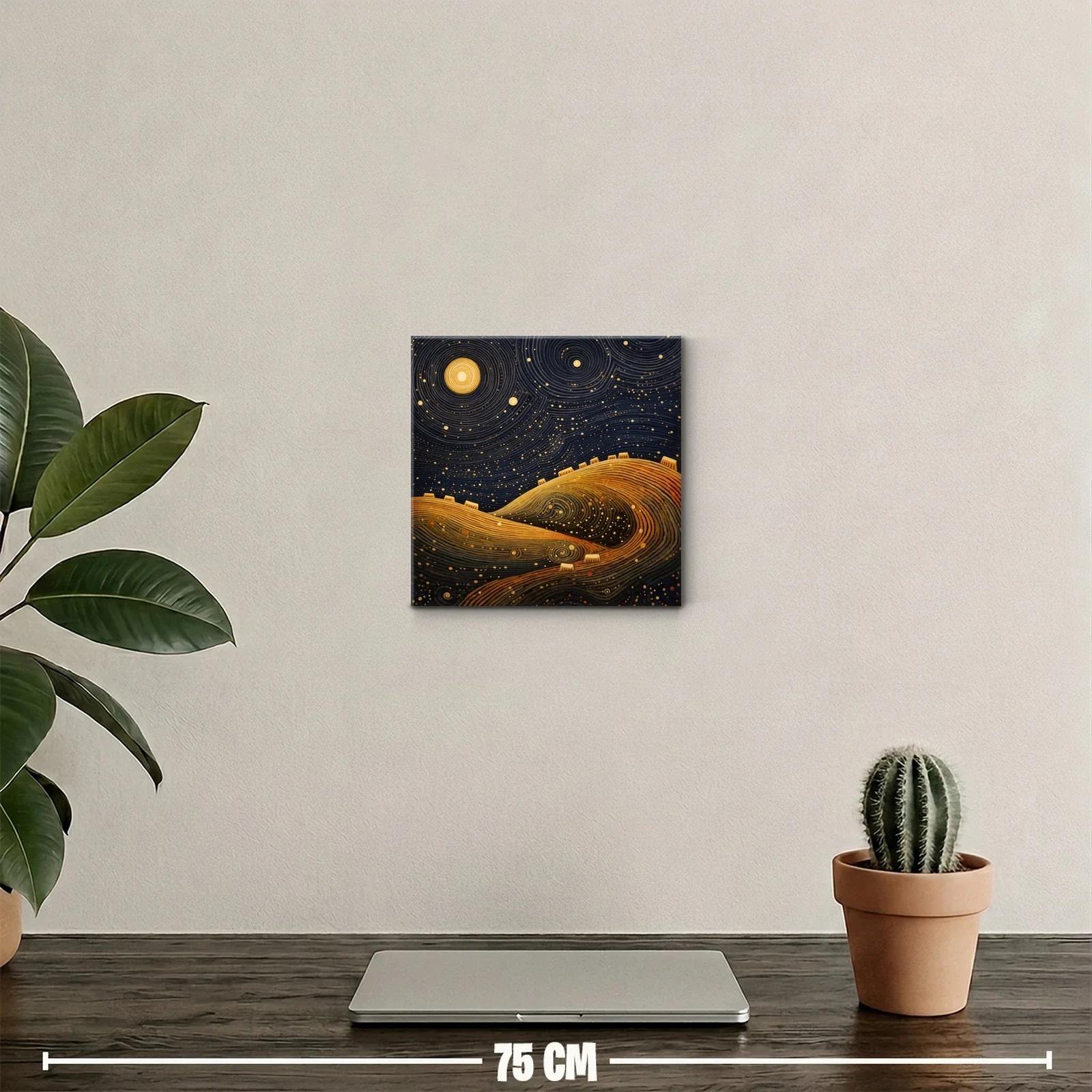 Paisaje nocturno con colinas doradas y cielo estrellado — miniatura 2