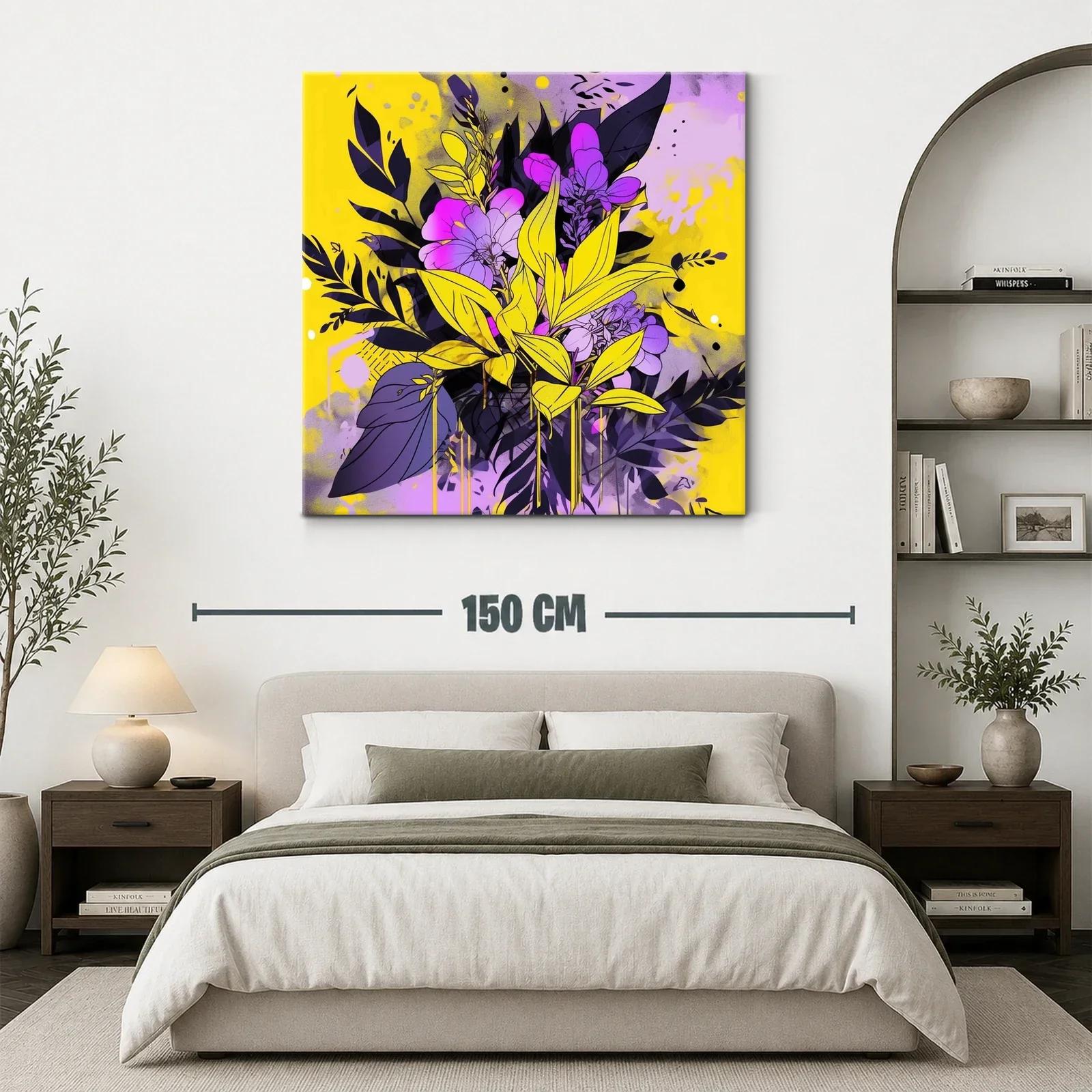 Composición floral vibrante en tonos violetas y amarillos — miniatura 3