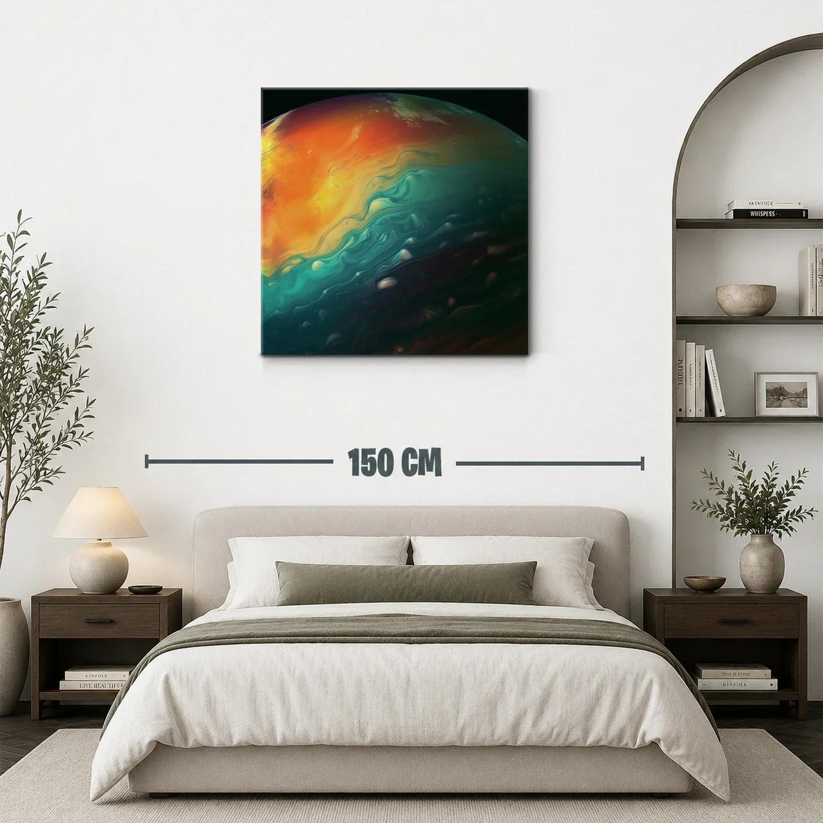 Cuadro abstracto tonos cálidos y fríos en armonía fluida — miniatura 3