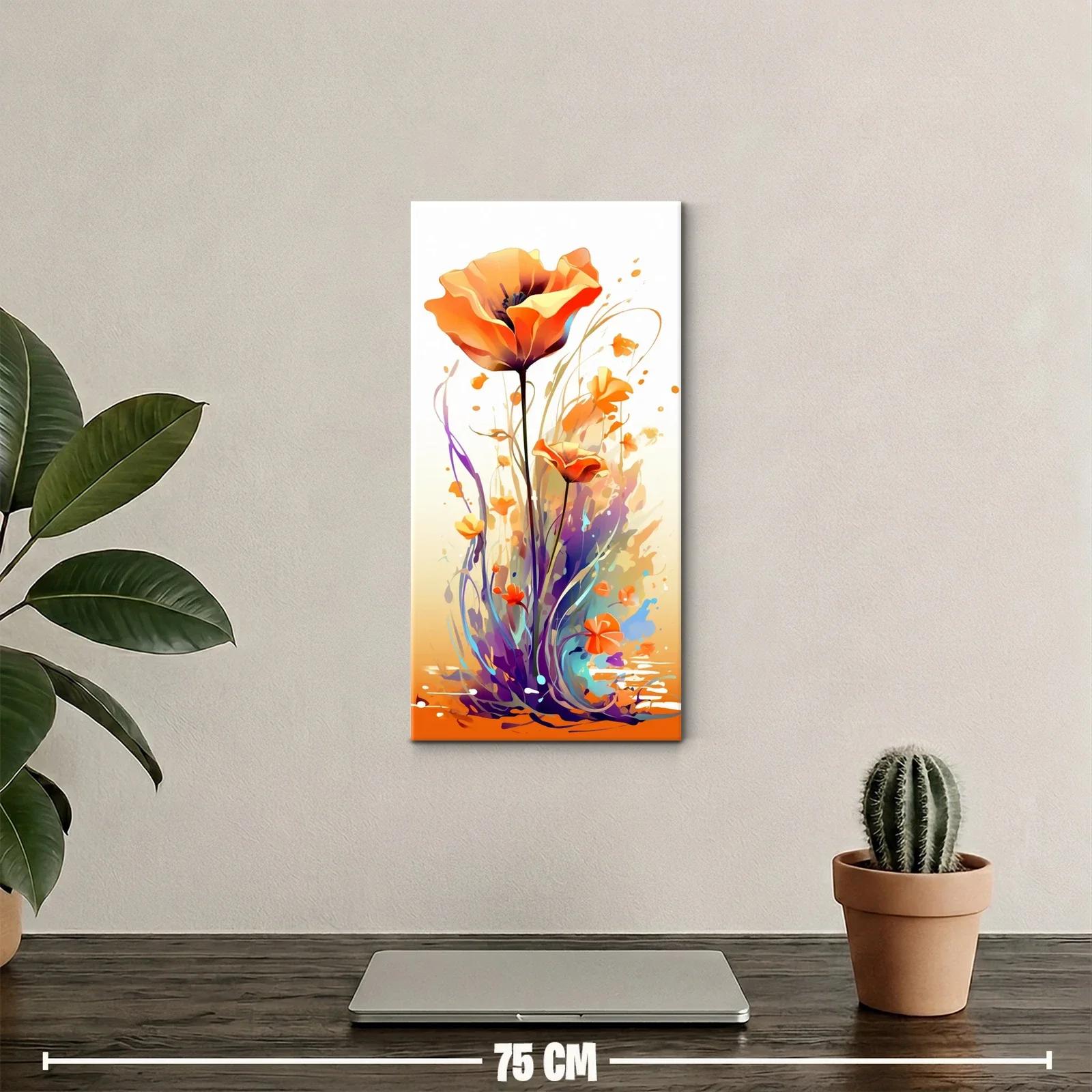 Cuadro amapolas naranjas con flores sueltas y fondo acuarelado — miniatura 2