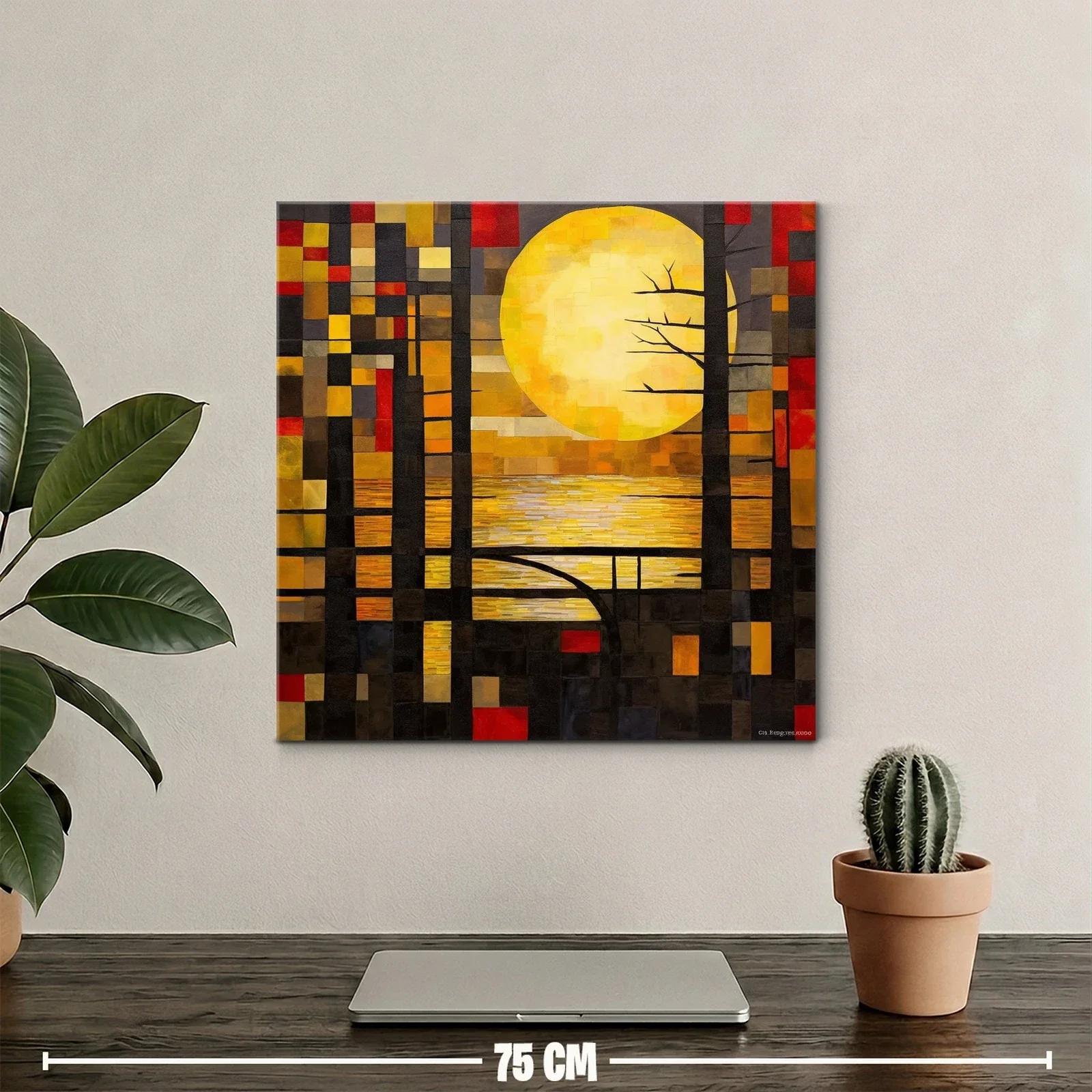 Cuadro abstracto con luna llena y tonos cálidos vibrantes — miniatura 2