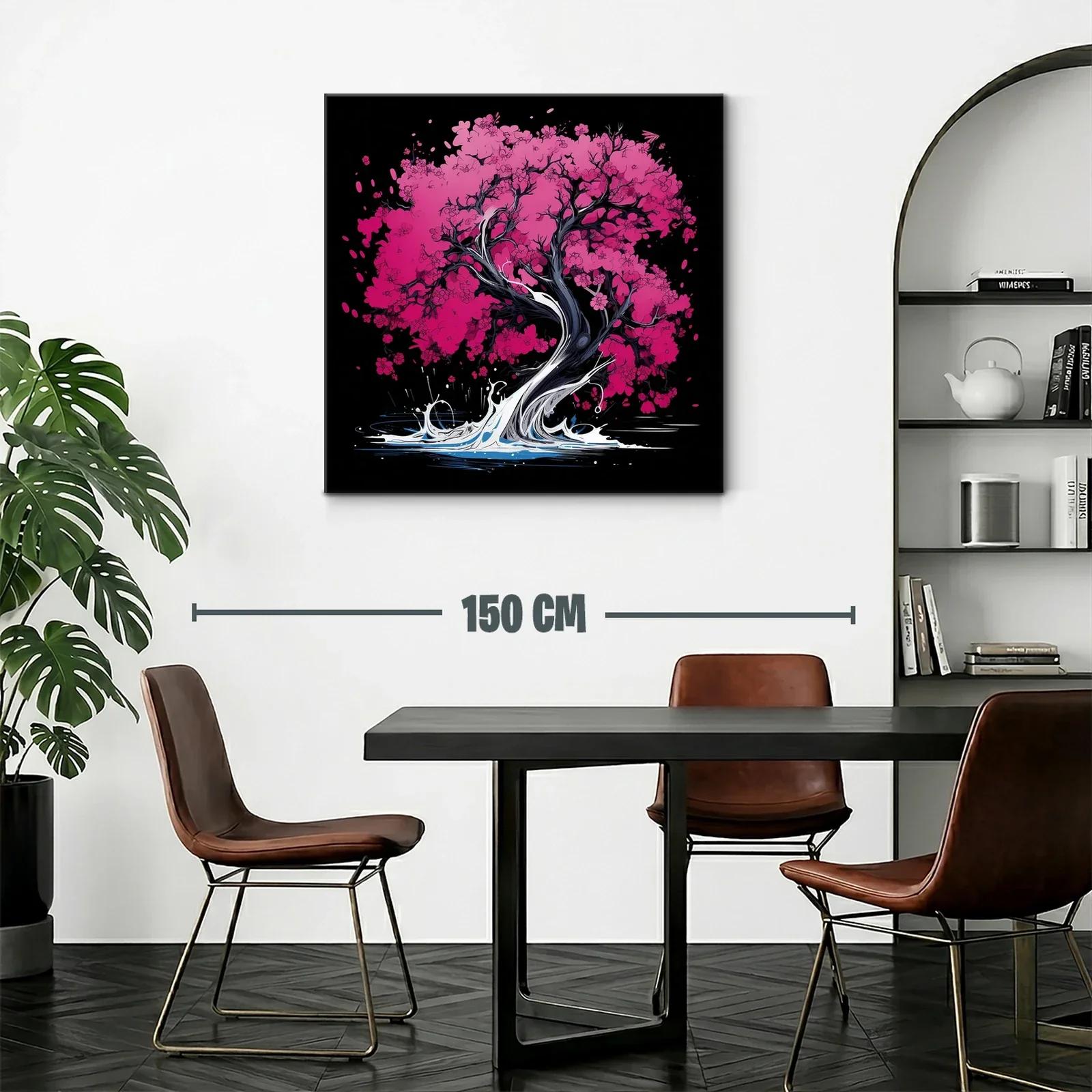 Árbol de flores rosas con base de agua dinámica y oscura — miniatura 2