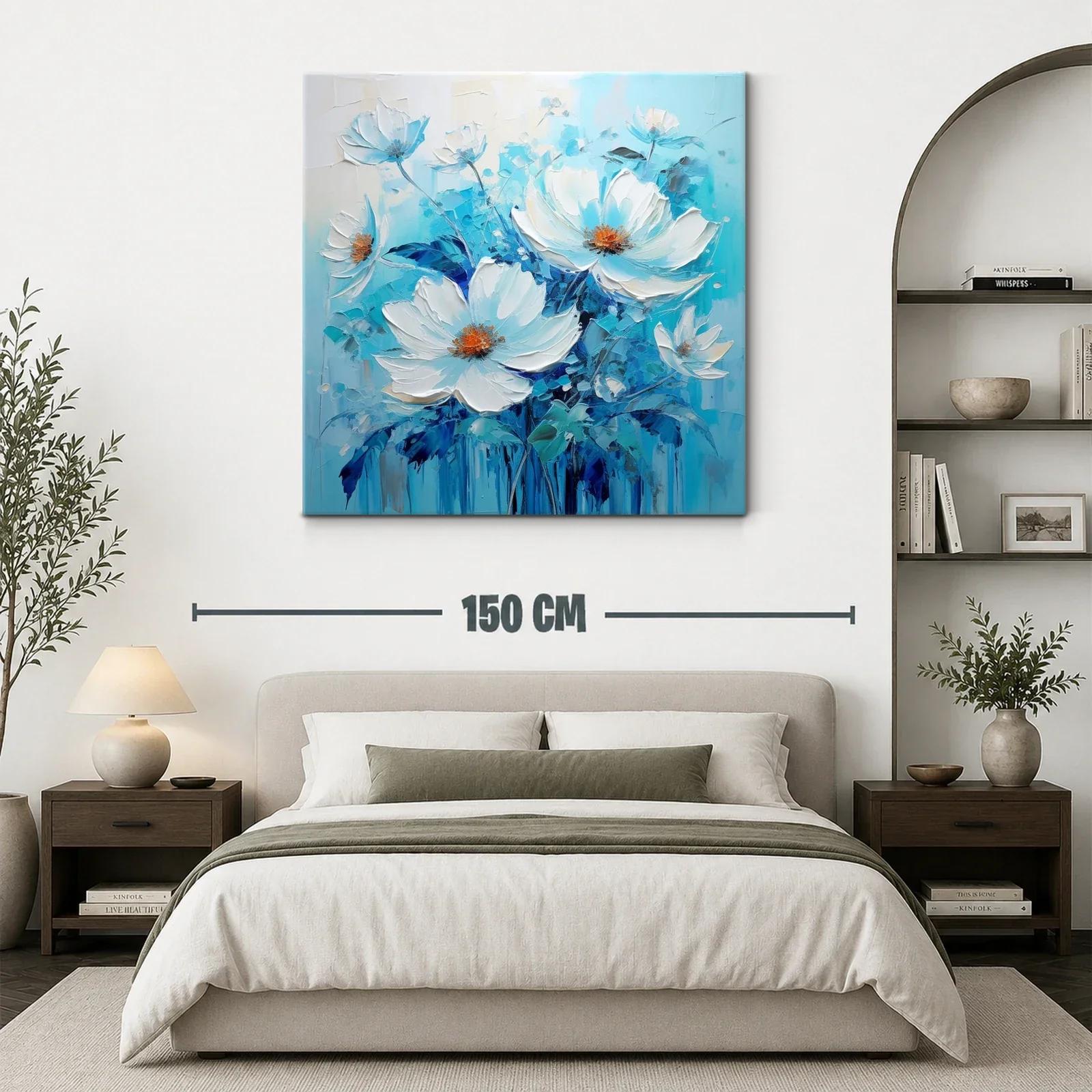 Cuadro floral con vibrantes tonos azules y blancos — miniatura 3