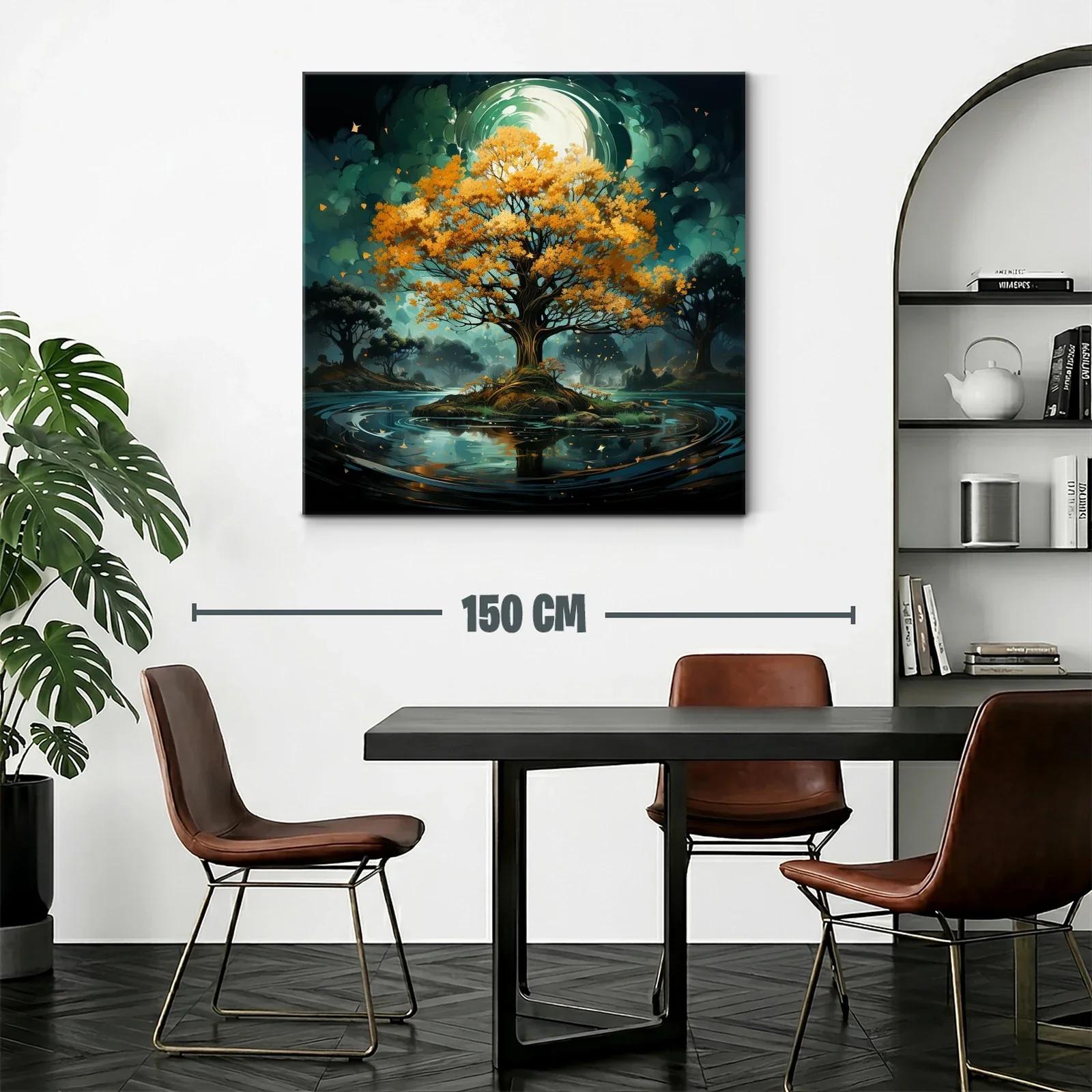 Árbol dorado en isla mágica con reflejos en agua — miniatura 2