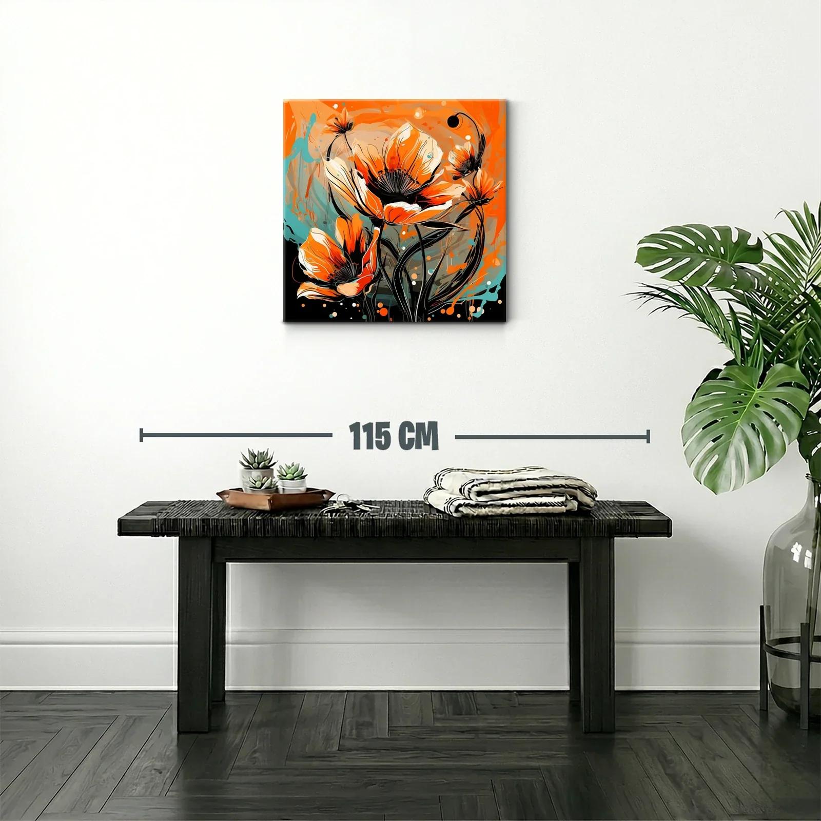 Cuadro con flores vibrantes en tonos naranja y azul — miniatura 2