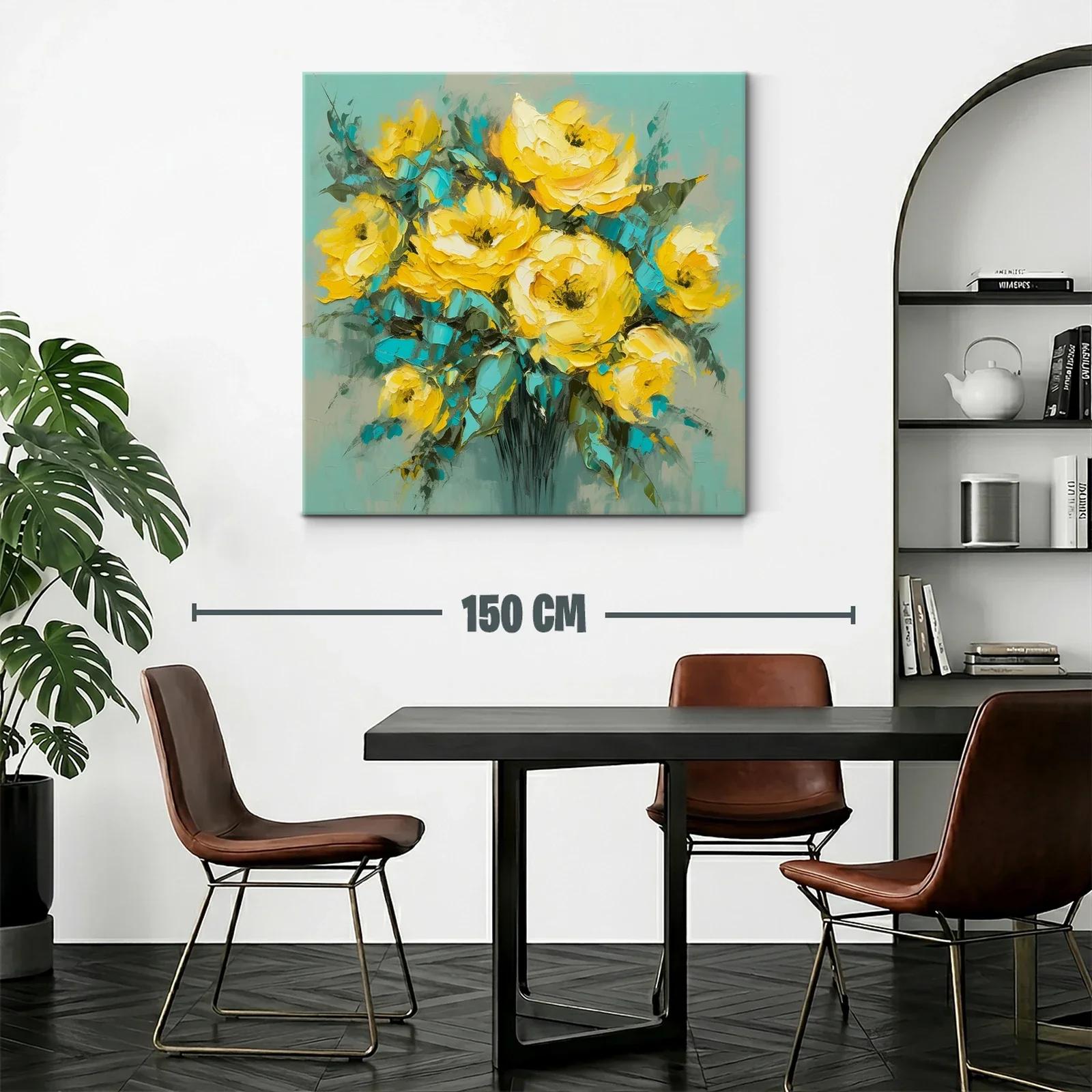 Ramo vibrante de flores amarillas y hojas turquesa — miniatura 2
