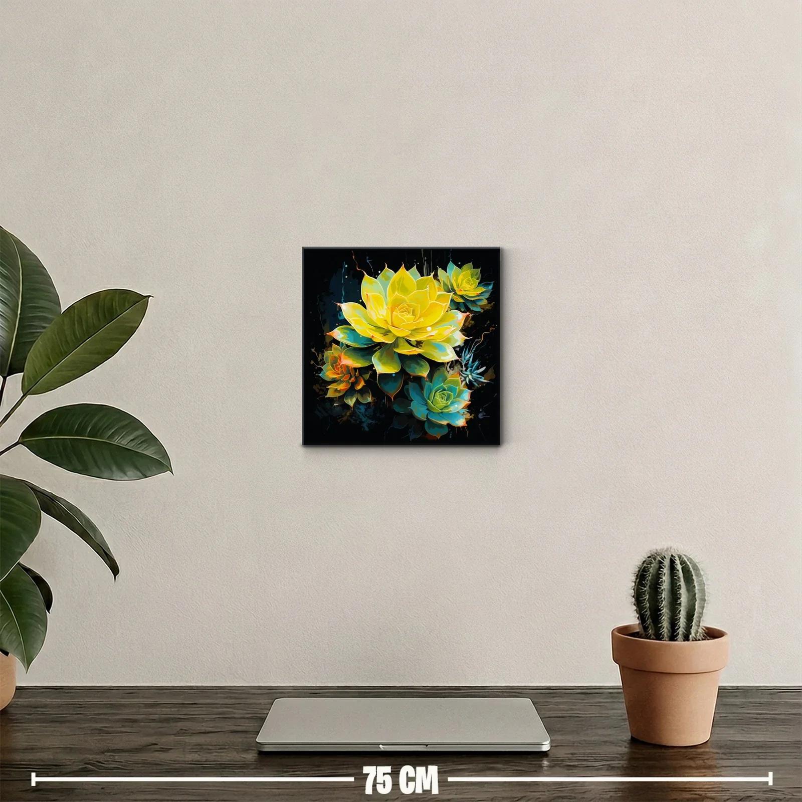 Cuadro floral vibrante con tonos amarillos y verdes — miniatura 2