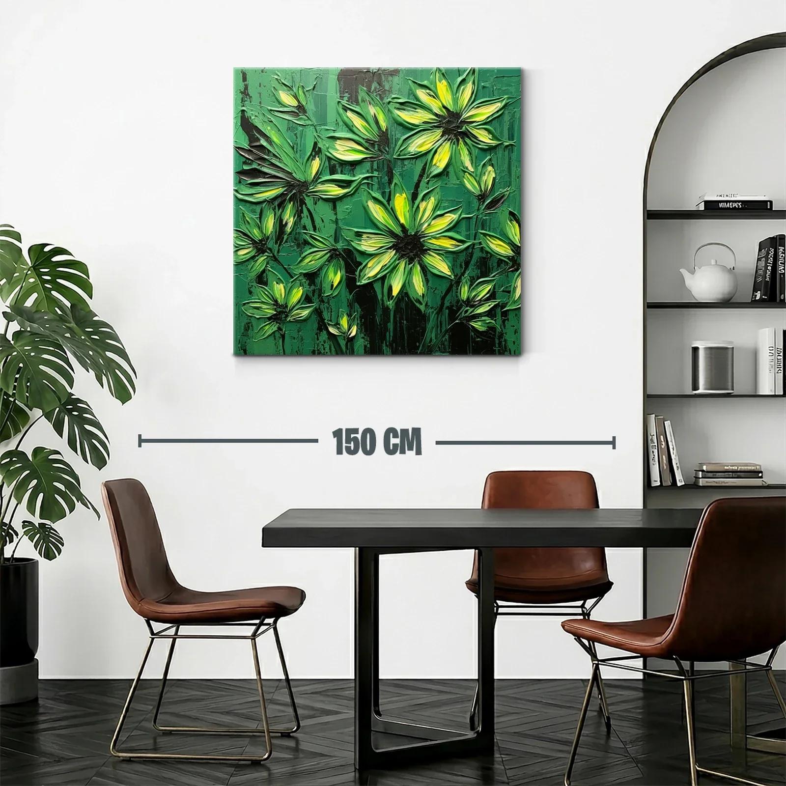 Cuadro floral con vibrantes tonos verdes y amarillos — miniatura 2