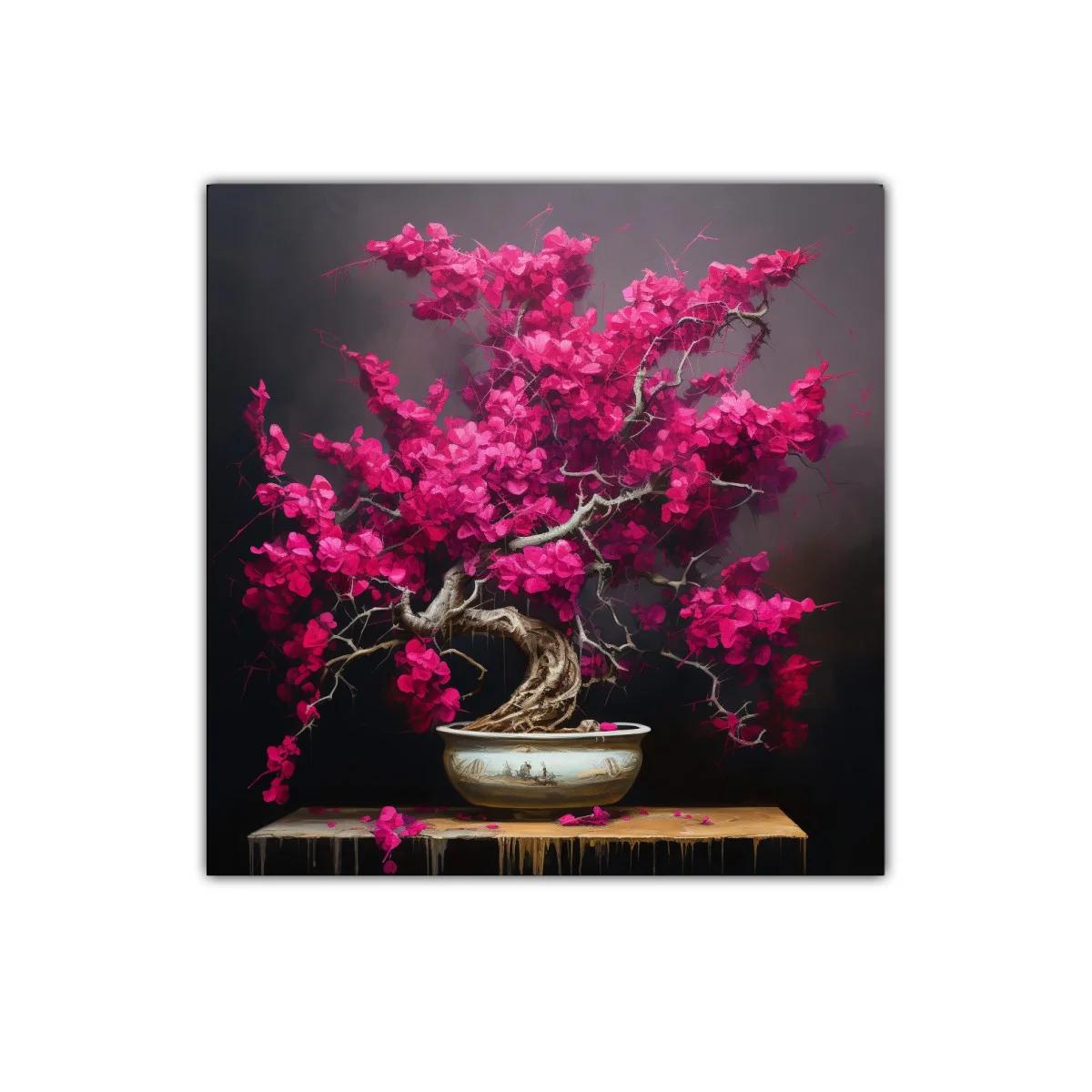 Bonsái con flores vibrantes en tonos fucsia y fondo oscuro — miniatura 1