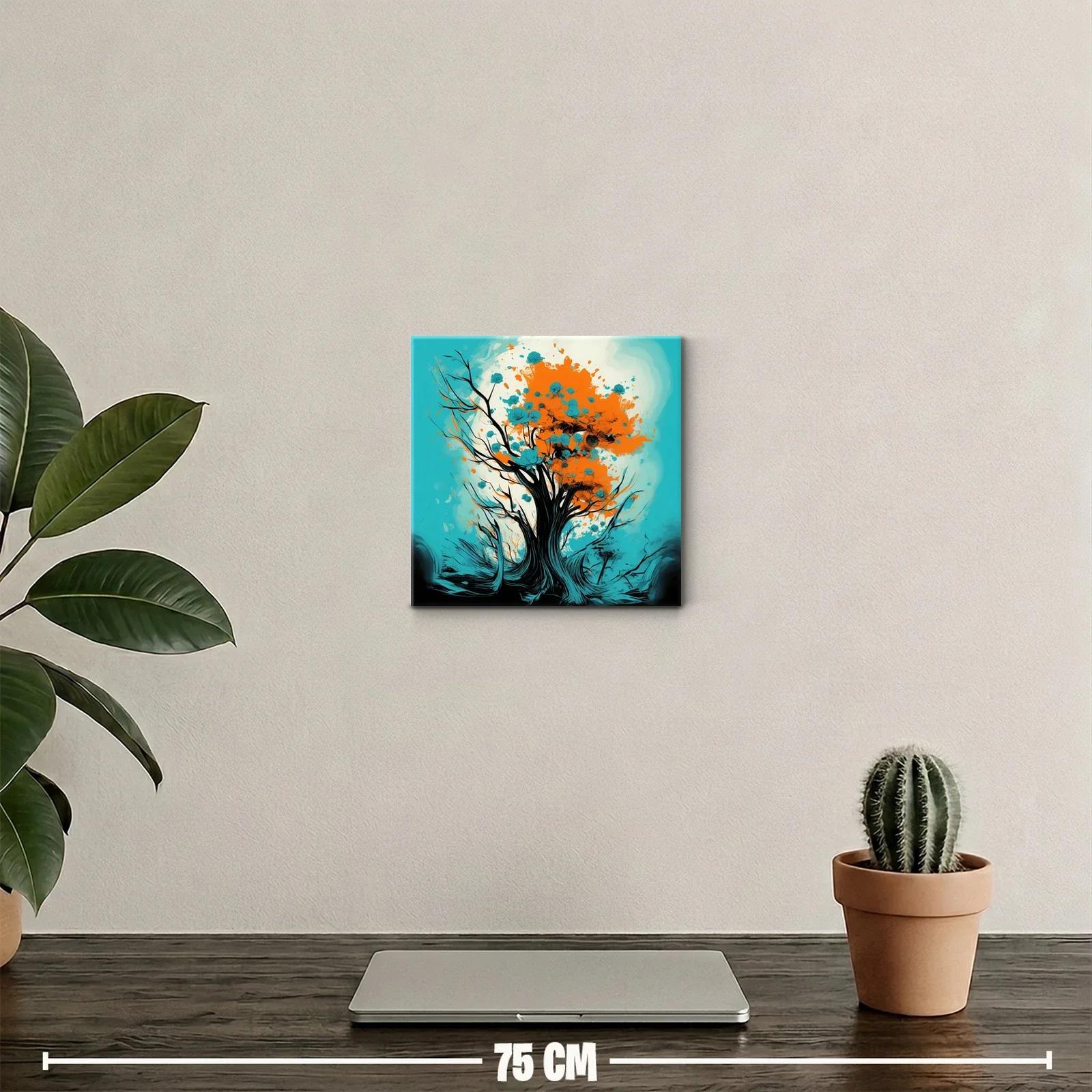 Árbol vibrante con flores azules y tonos naranjas — miniatura 2