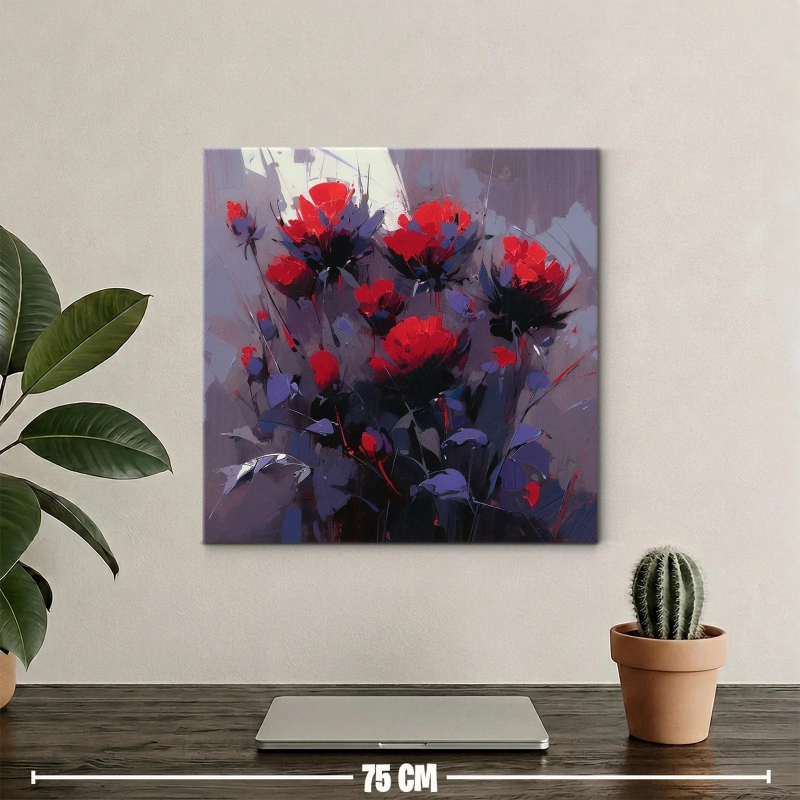 Cuadro moderno con flores rojas vibrantes y fondo gris — miniatura 2