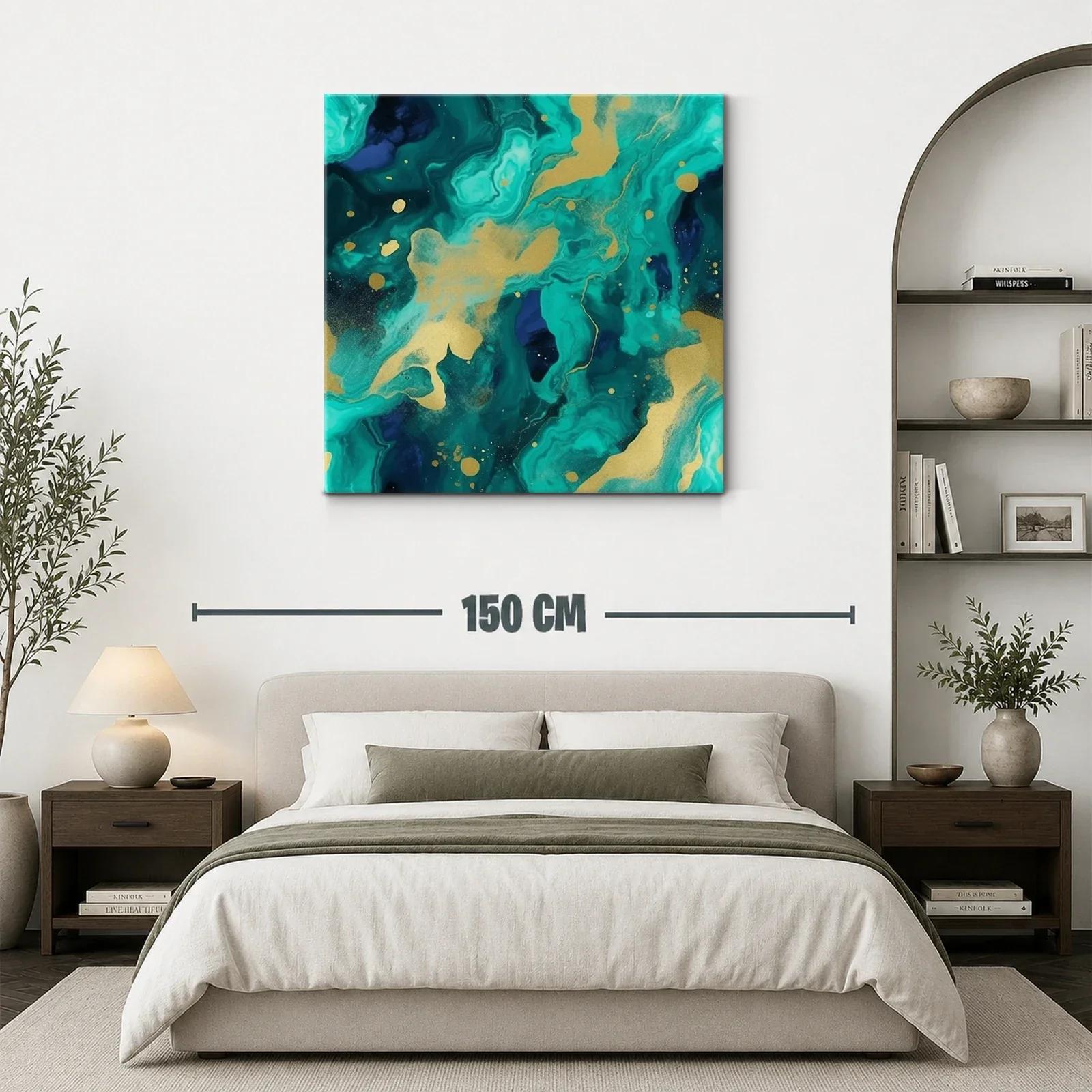 Cuadro abstracto en tonos turquesa y dorado elegante — miniatura 3